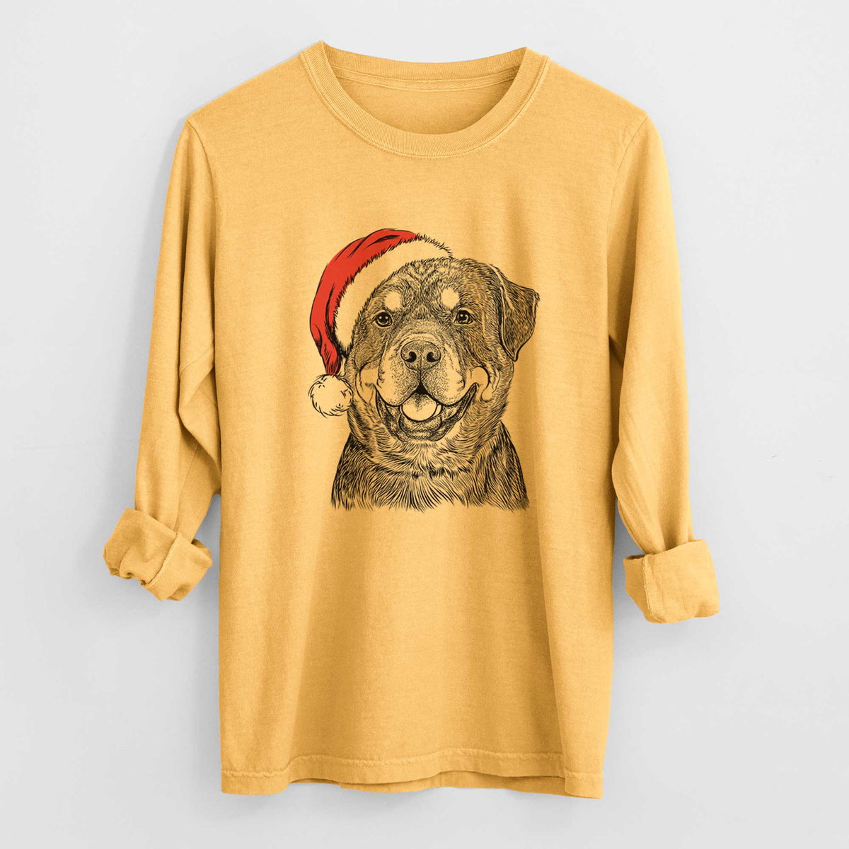 Santa Sig the Rottweiler - Men's Heavyweight 100% Cotton Long Sleeve