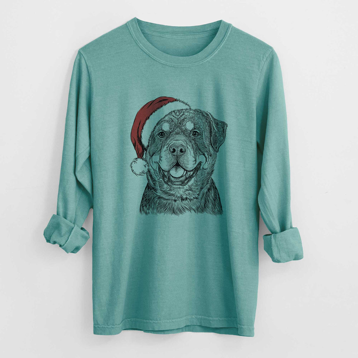 Santa Sig the Rottweiler - Men's Heavyweight 100% Cotton Long Sleeve