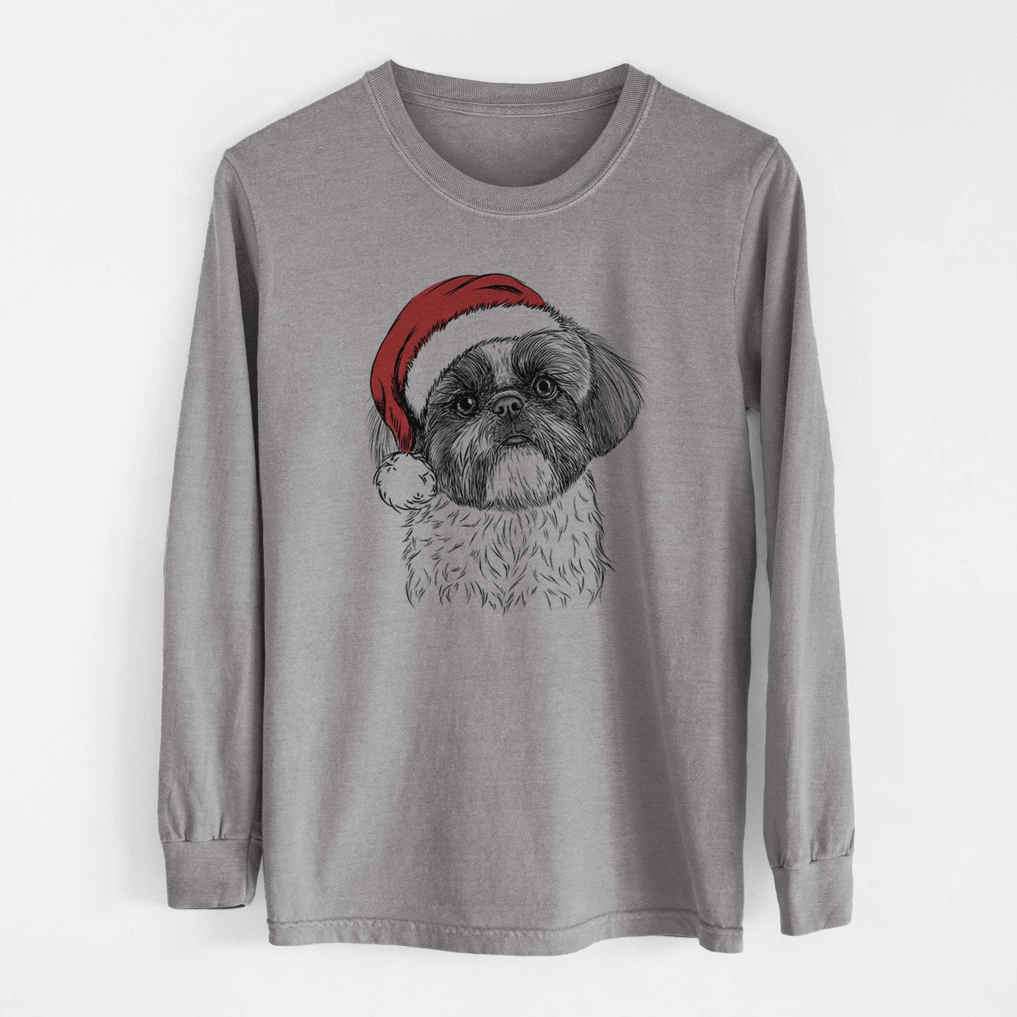 Santa Simon the Shih Tzu - Men's Heavyweight 100% Cotton Long Sleeve