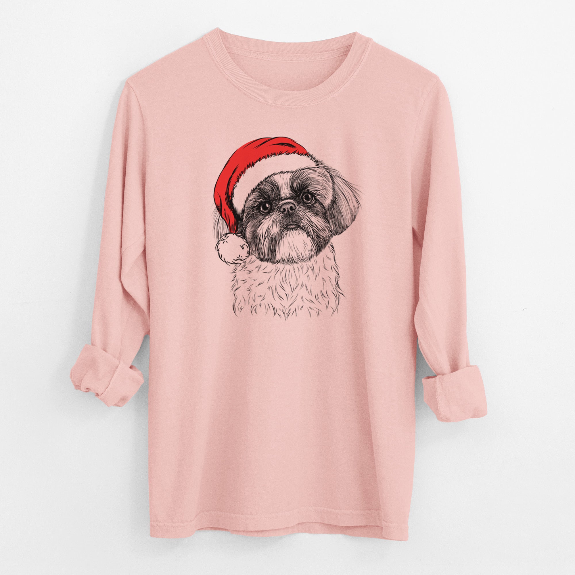 Santa Simon the Shih Tzu - Men's Heavyweight 100% Cotton Long Sleeve
