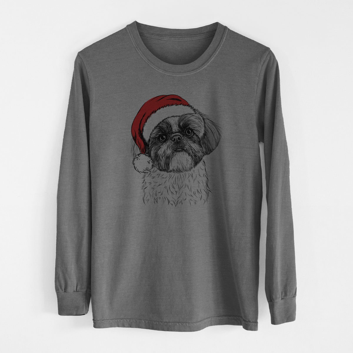 Santa Simon the Shih Tzu - Men's Heavyweight 100% Cotton Long Sleeve