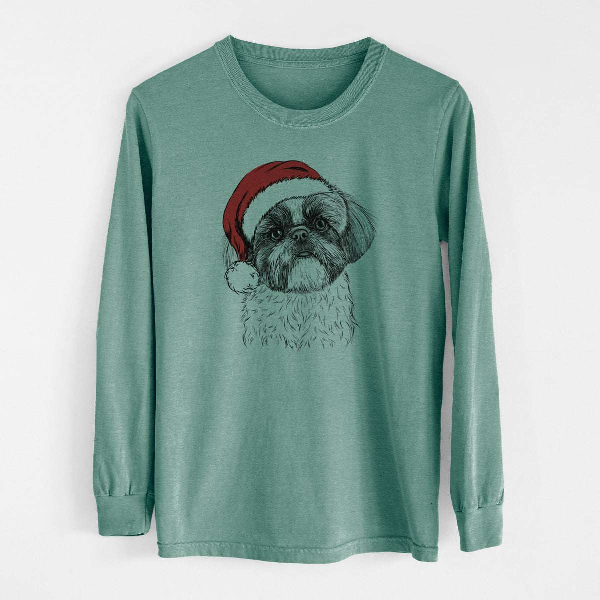 Santa Simon the Shih Tzu - Men's Heavyweight 100% Cotton Long Sleeve