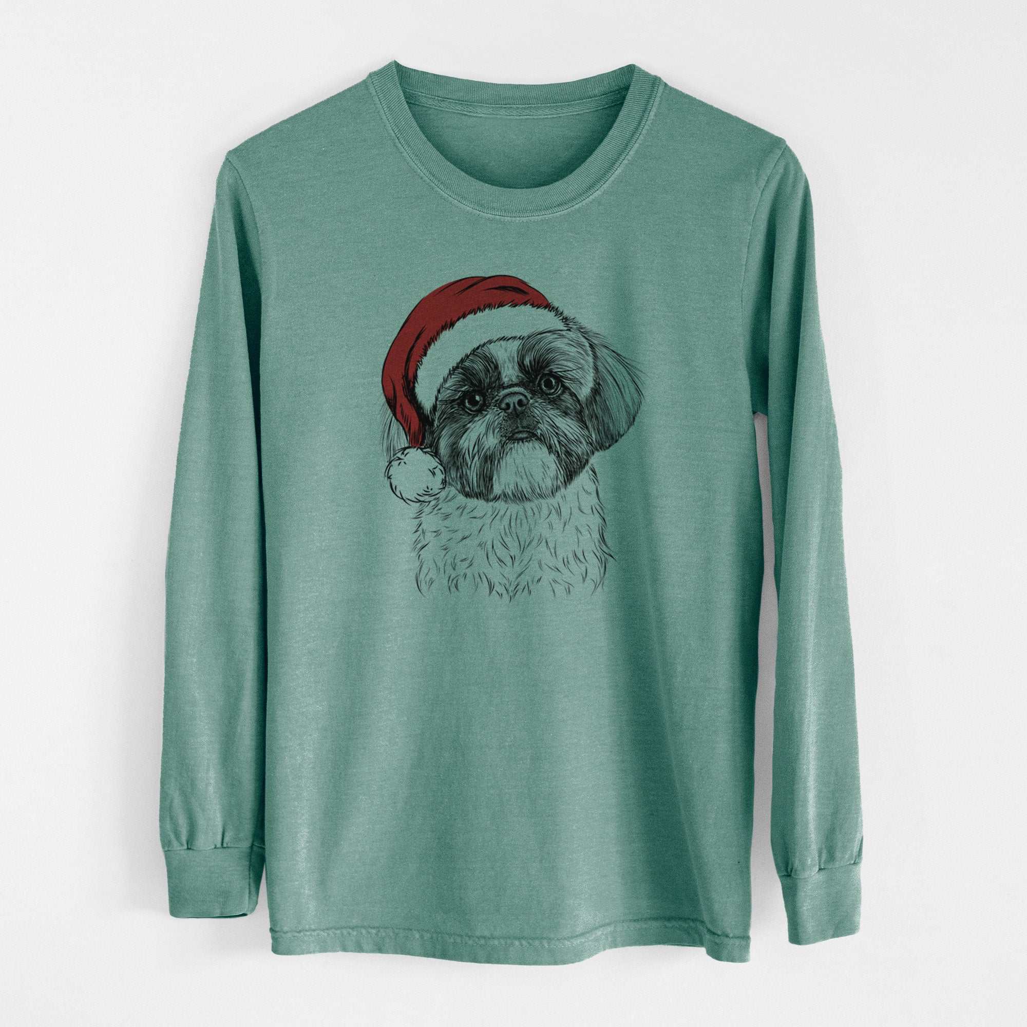 Santa Simon the Shih Tzu - Men's Heavyweight 100% Cotton Long Sleeve