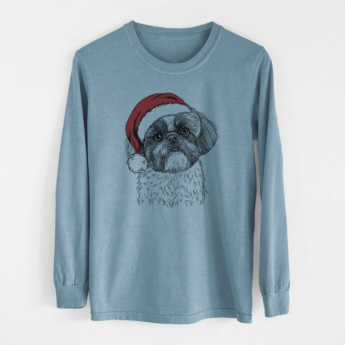 Santa Simon the Shih Tzu - Men's Heavyweight 100% Cotton Long Sleeve