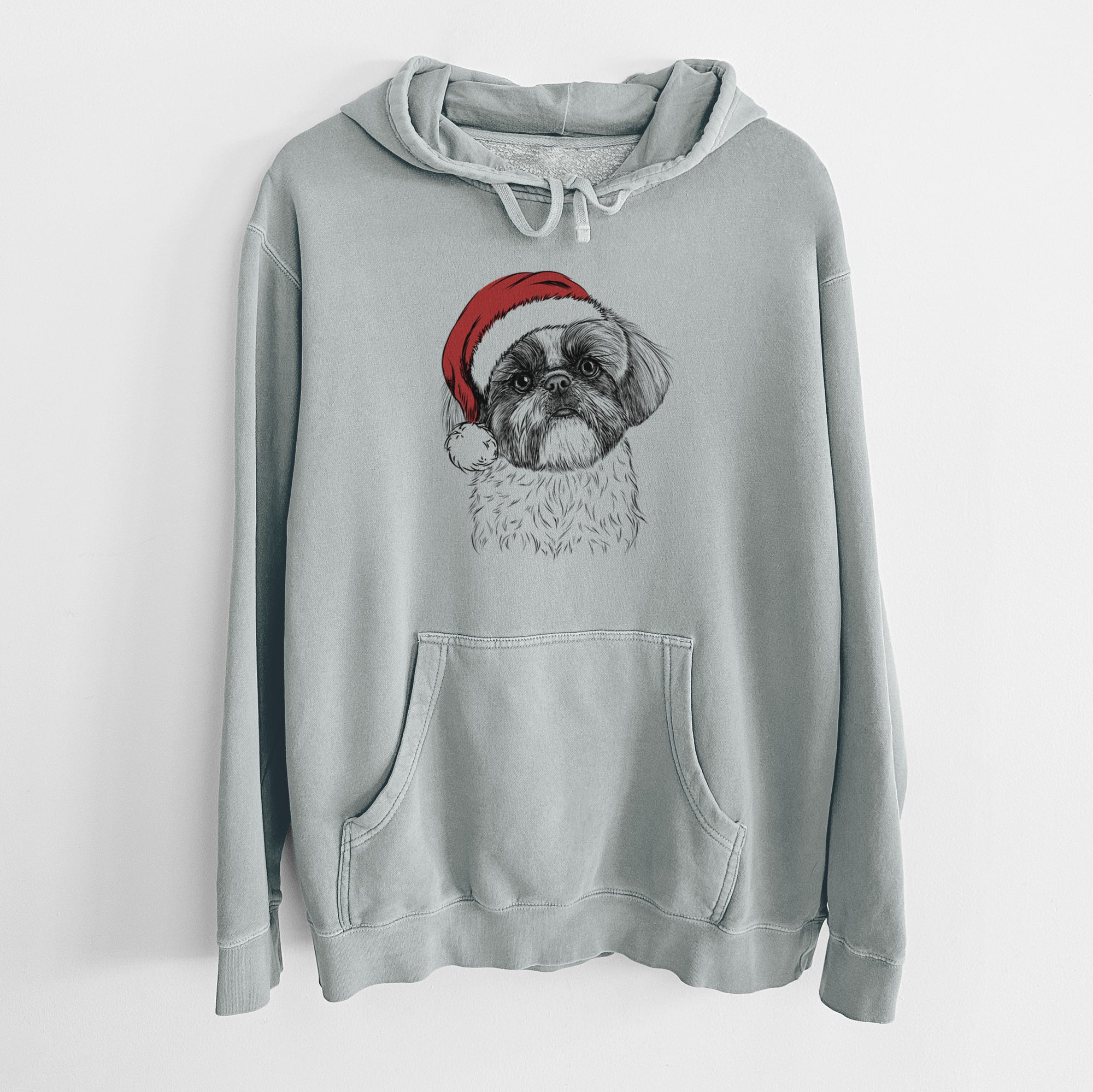 Santa Hat Simon the Shih Tzu - Unisex Pigment Dyed Hoodie