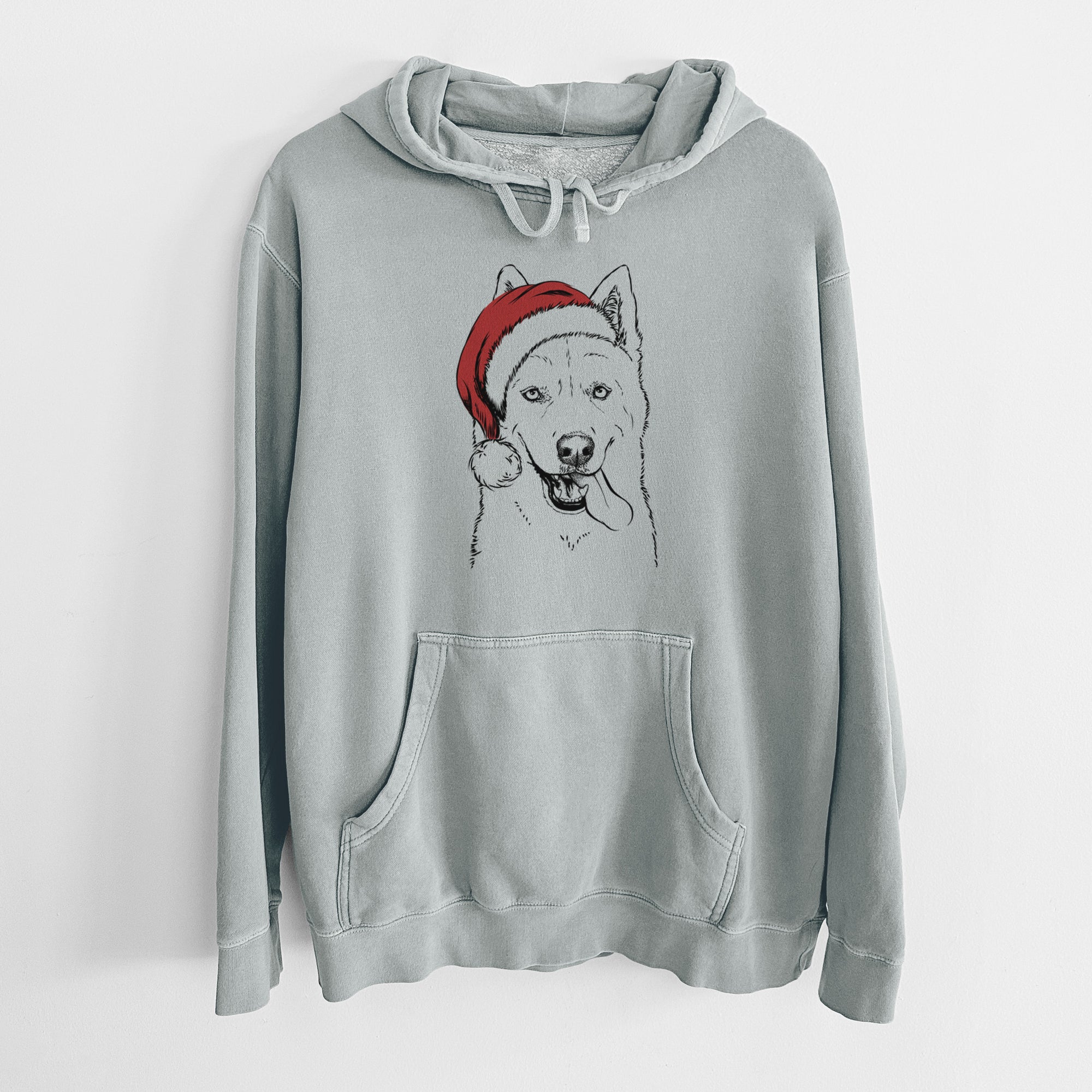 Santa Hat Sinatra the Siberian Husky - Unisex Pigment Dyed Hoodie