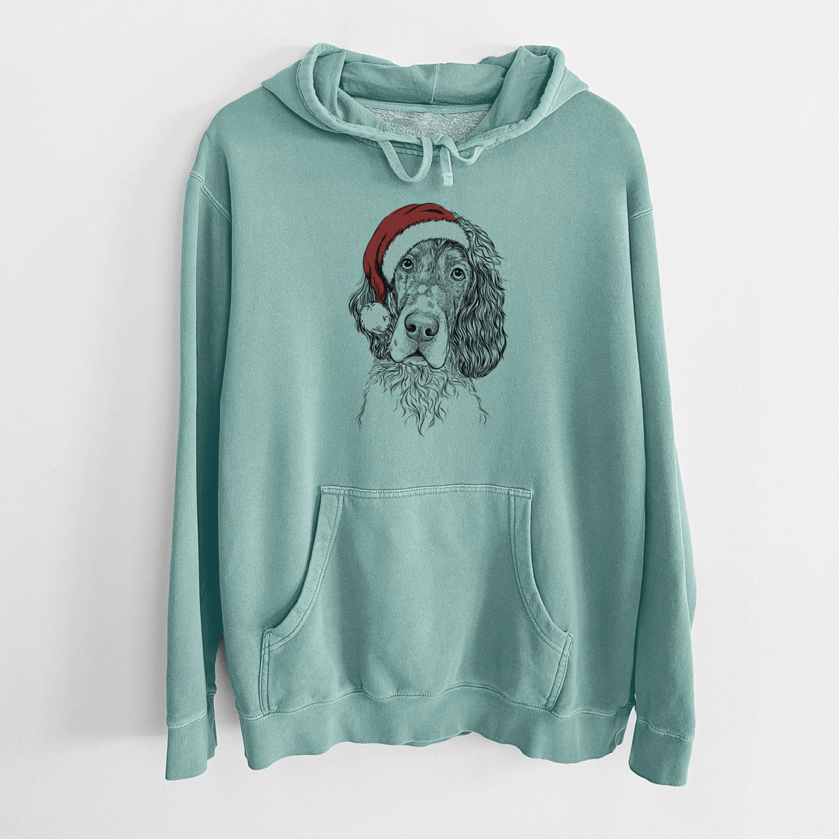 Santa Hat Sir Rexford the Blue Belton English Setter - Unisex Pigment Dyed Hoodie