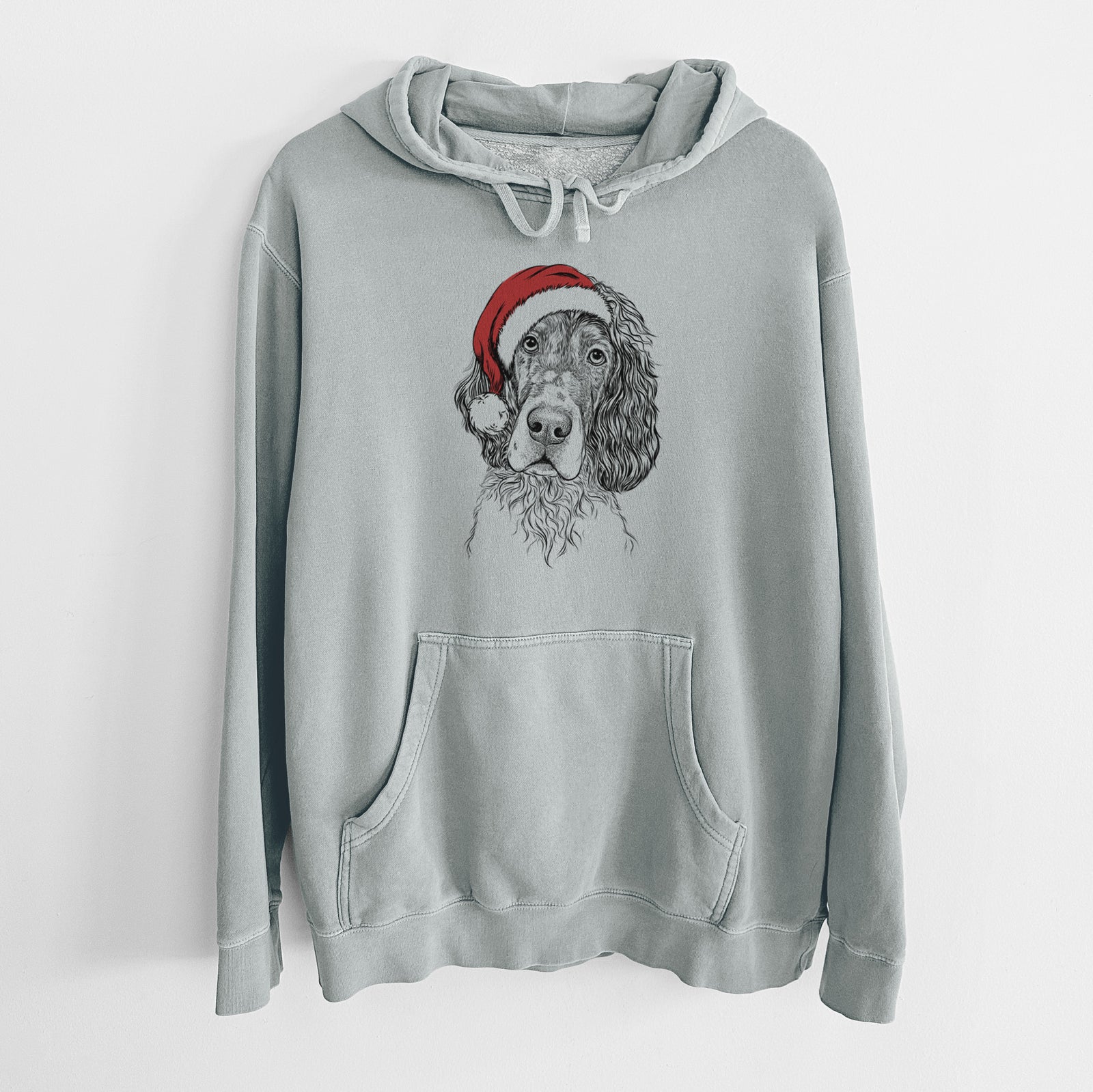 Santa Hat Sir Rexford the Blue Belton English Setter - Unisex Pigment Dyed Hoodie