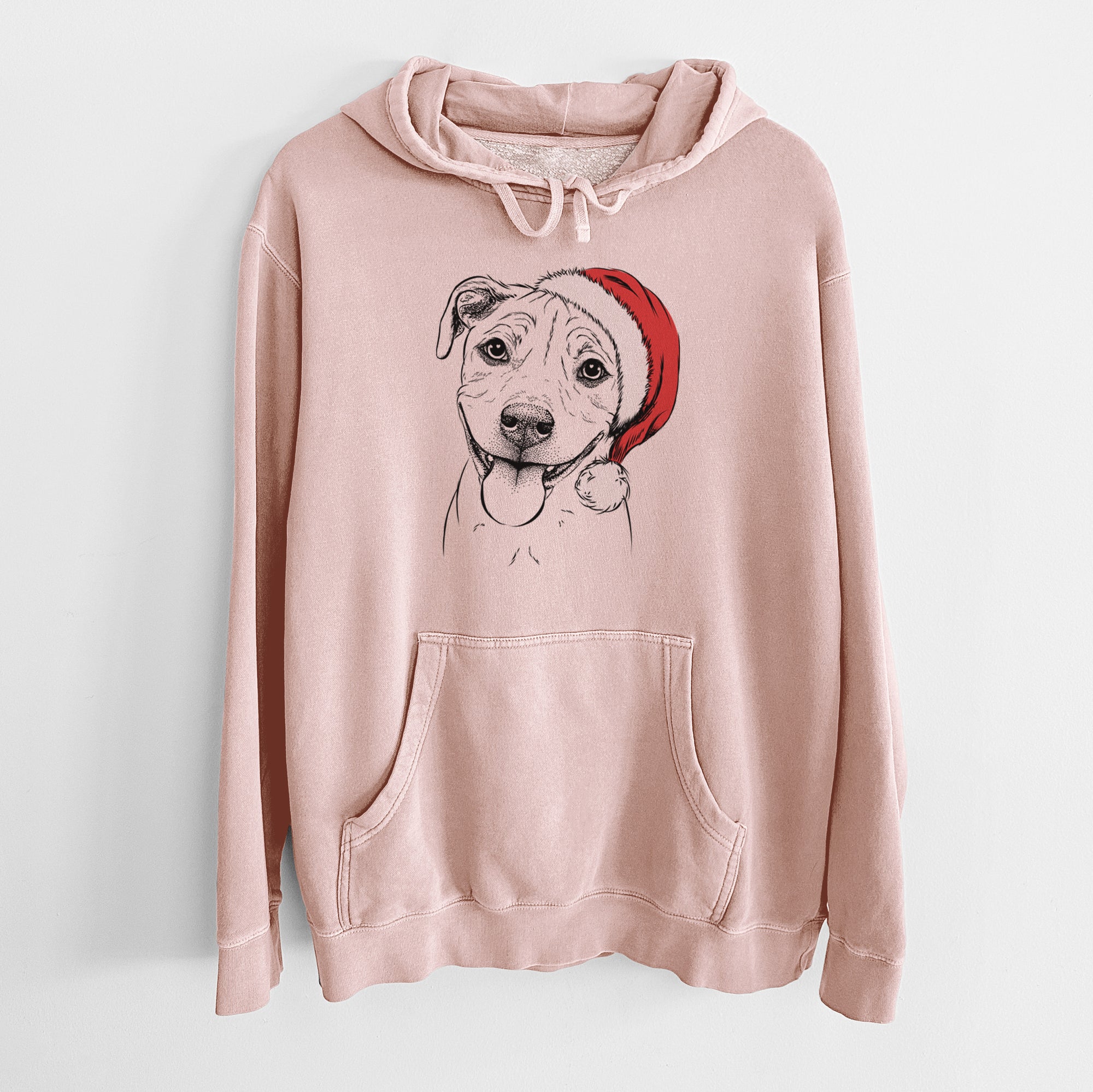 Santa Hat Skye the Pitweiler - Unisex Pigment Dyed Hoodie