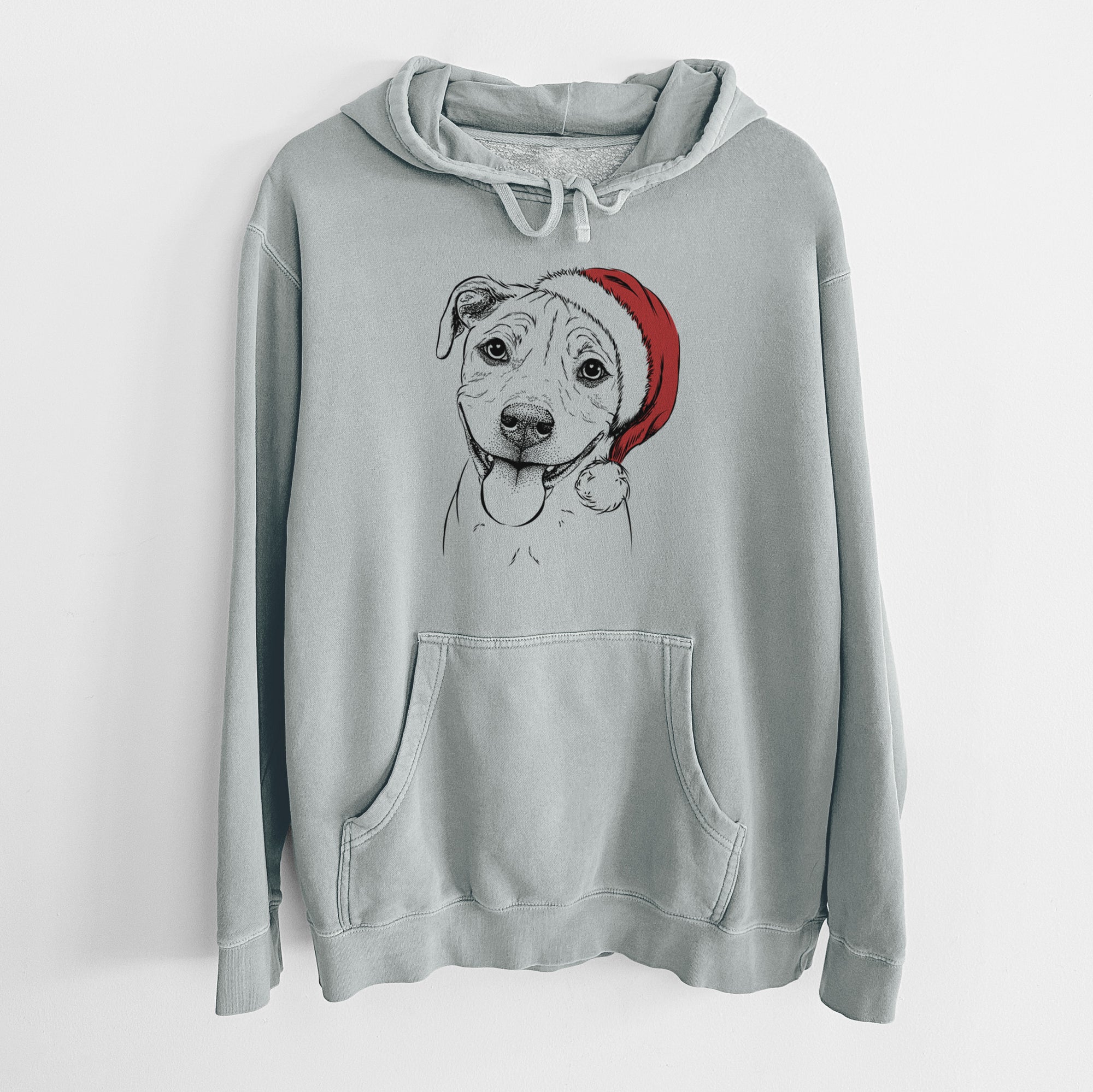 Santa Hat Skye the Pitweiler - Unisex Pigment Dyed Hoodie