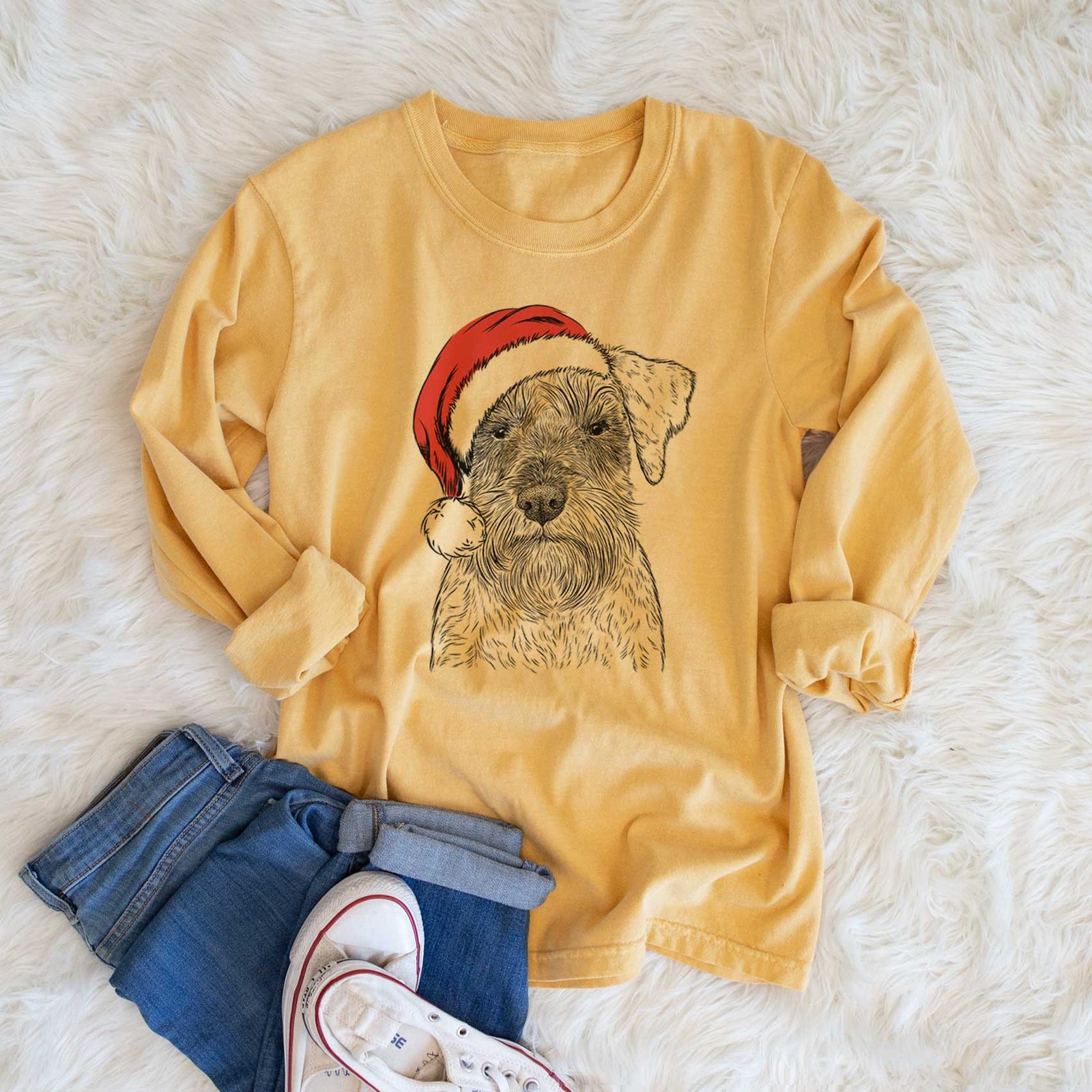 Santa Smokey the Miniature Schnauzer - Men's Heavyweight 100% Cotton Long Sleeve