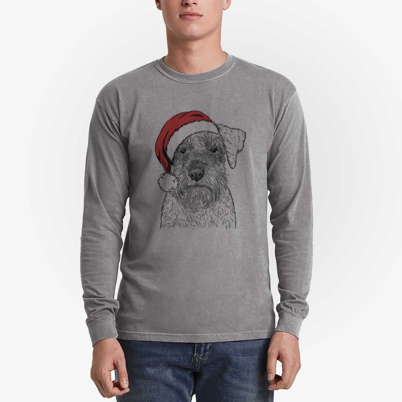 Santa Smokey the Miniature Schnauzer - Men's Heavyweight 100% Cotton Long Sleeve