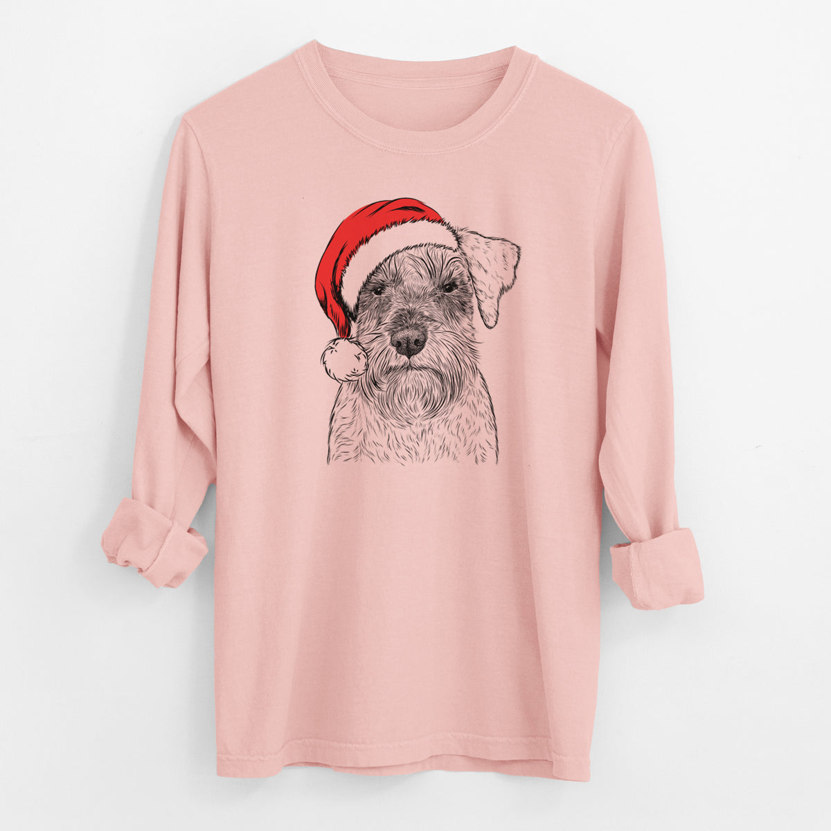 Santa Smokey the Miniature Schnauzer - Men's Heavyweight 100% Cotton Long Sleeve