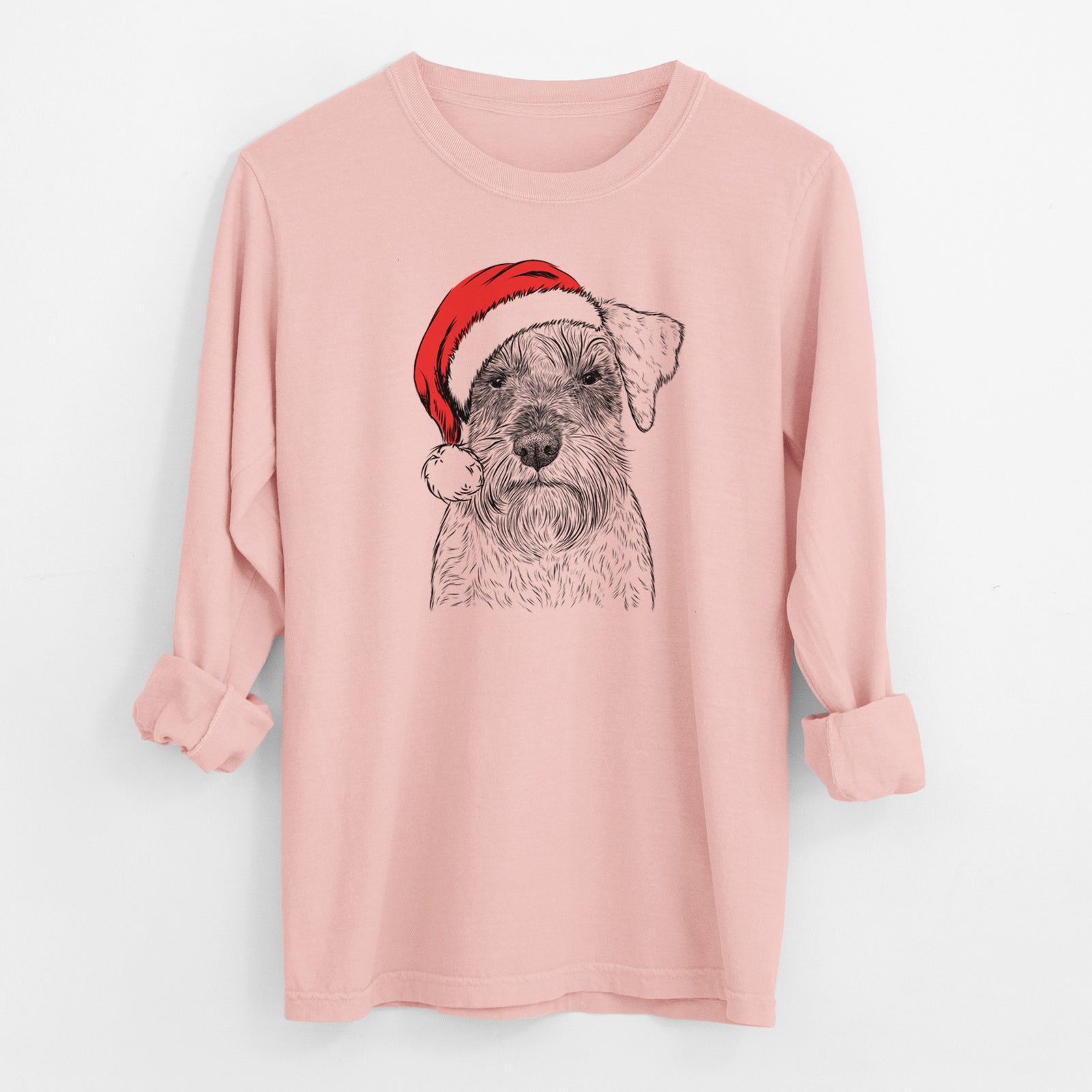 Santa Smokey the Miniature Schnauzer - Men's Heavyweight 100% Cotton Long Sleeve