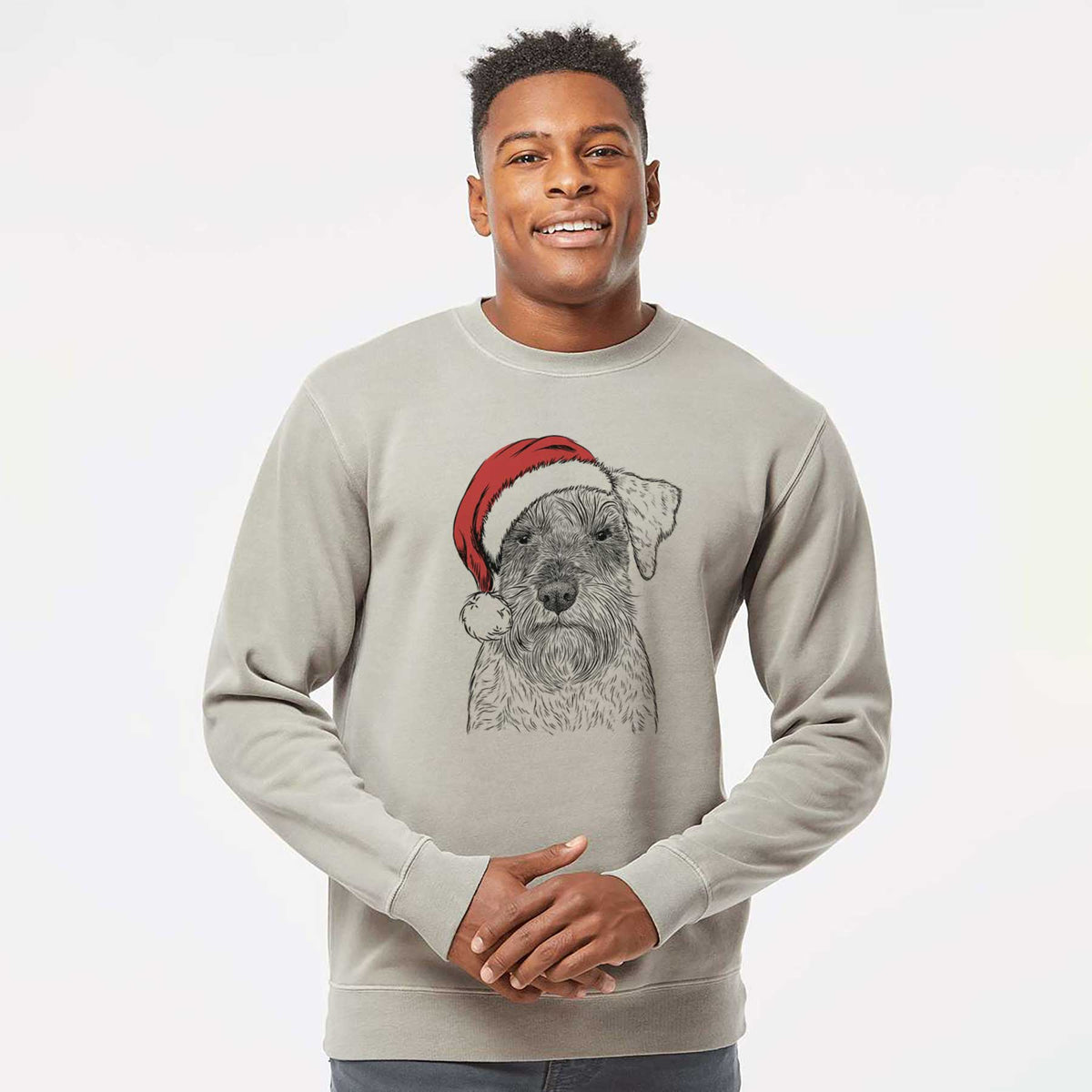 Santa Smokey the Miniature Schnauzer - Unisex Pigment Dyed Crew Sweatshirt