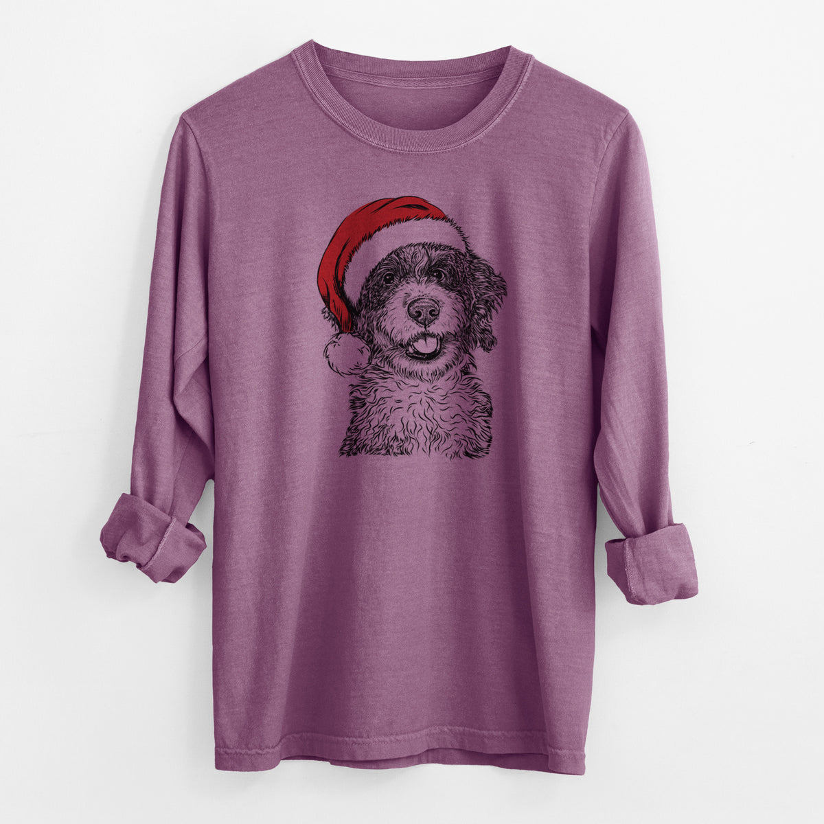 Santa Smoky the Bernedoodle Puppy - Men's Heavyweight 100% Cotton Long Sleeve