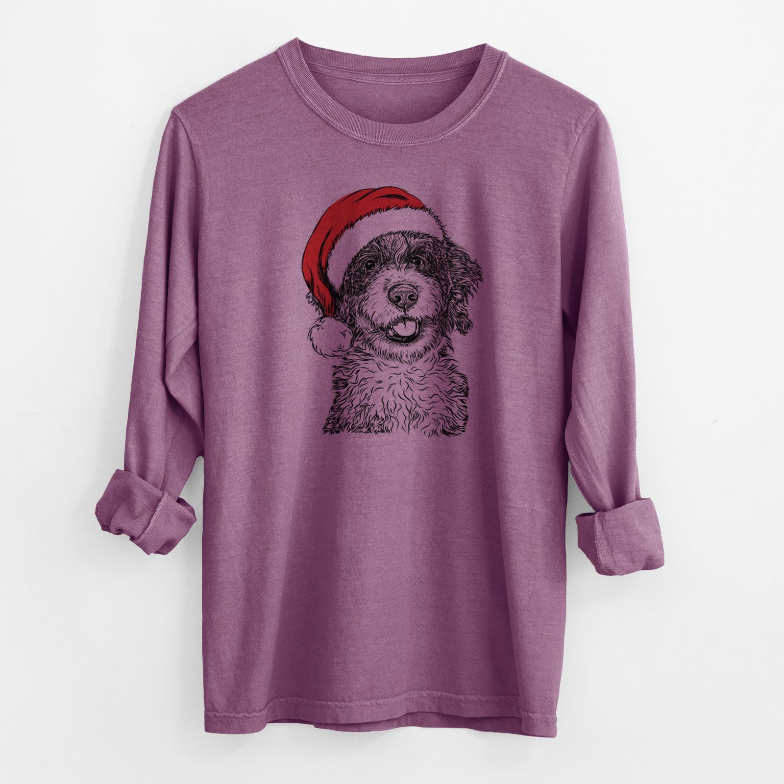 Santa Smoky the Bernedoodle Puppy - Men's Heavyweight 100% Cotton Long Sleeve