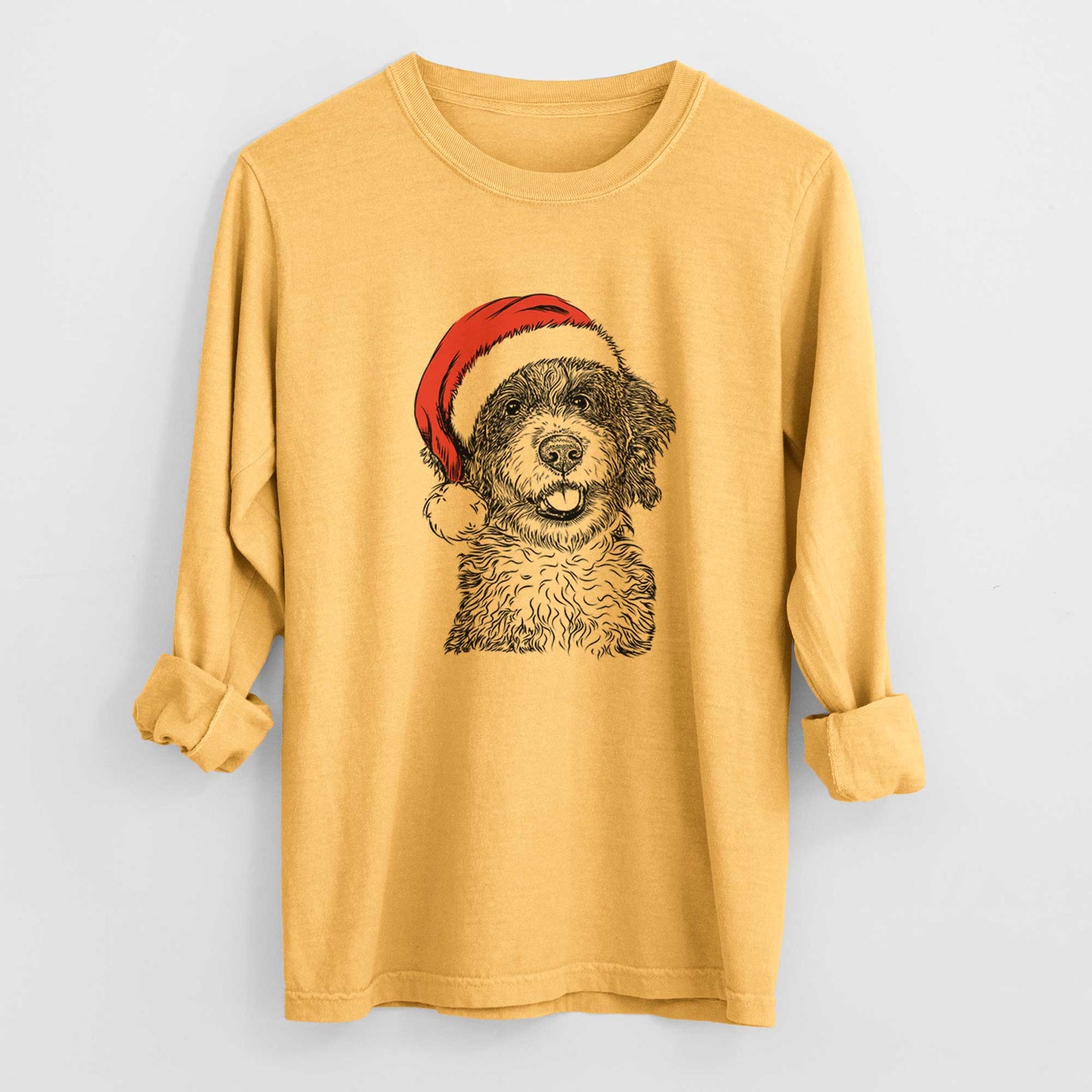 Santa Smoky the Bernedoodle Puppy - Men's Heavyweight 100% Cotton Long Sleeve