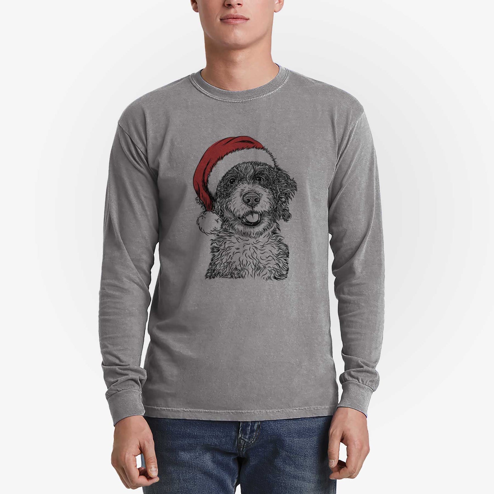 Santa Smoky the Bernedoodle Puppy - Men's Heavyweight 100% Cotton Long Sleeve