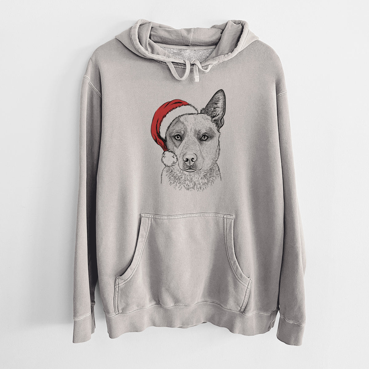 Santa Hat Snap the Australian Cattle Dog - Unisex Pigment Dyed Hoodie