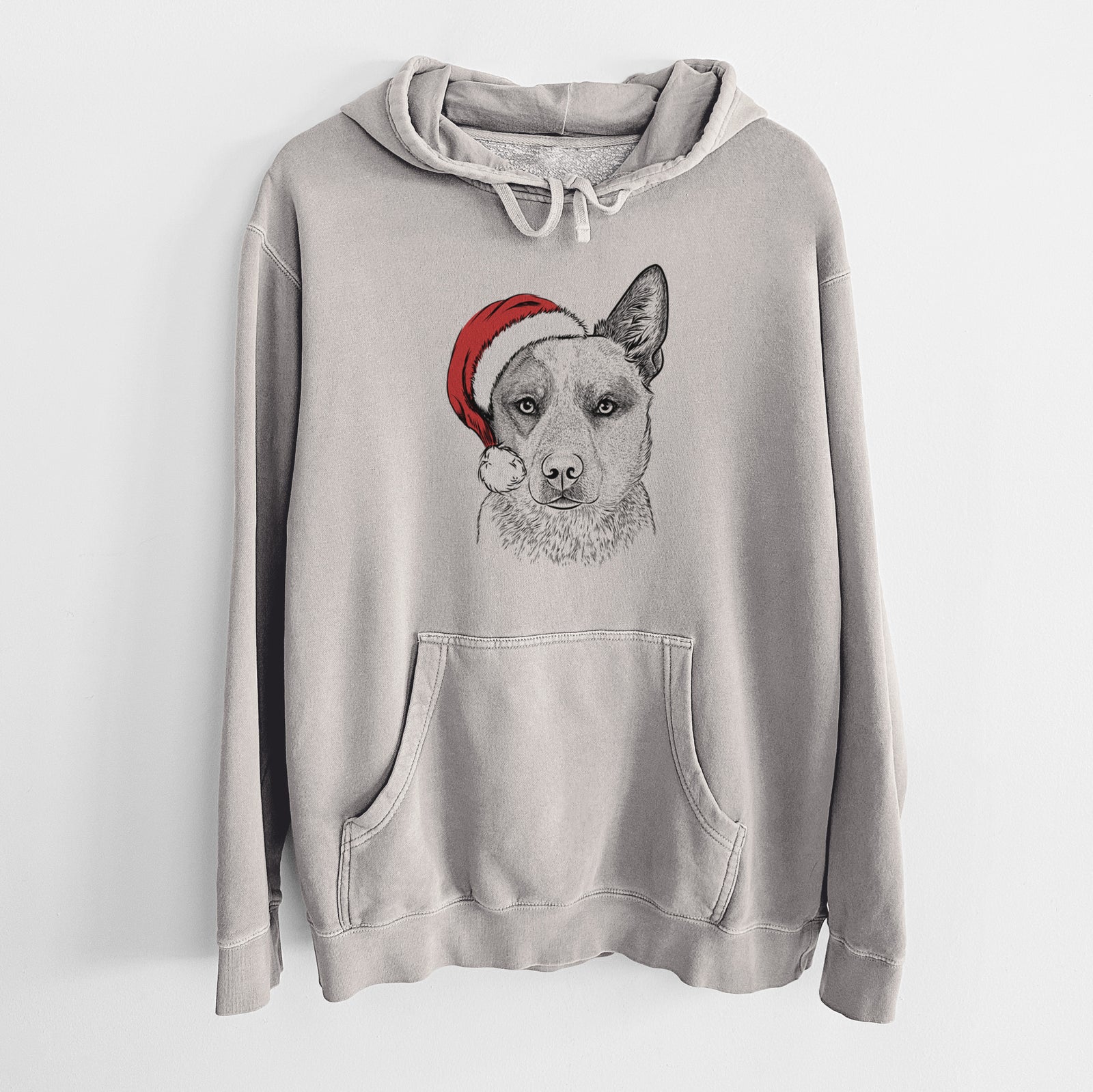 Santa Hat Snap the Australian Cattle Dog - Unisex Pigment Dyed Hoodie