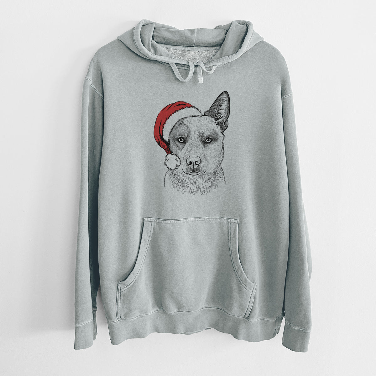 Santa Hat Snap the Australian Cattle Dog - Unisex Pigment Dyed Hoodie