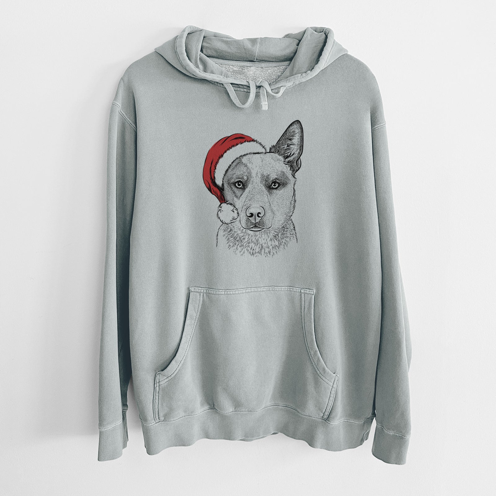 Santa Hat Snap the Australian Cattle Dog - Unisex Pigment Dyed Hoodie