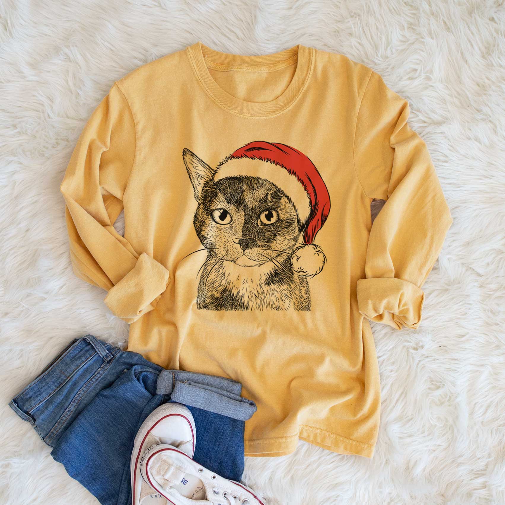 Santa Spooky Kitty the Tortoiseshell Cat - Men's Heavyweight 100% Cotton Long Sleeve