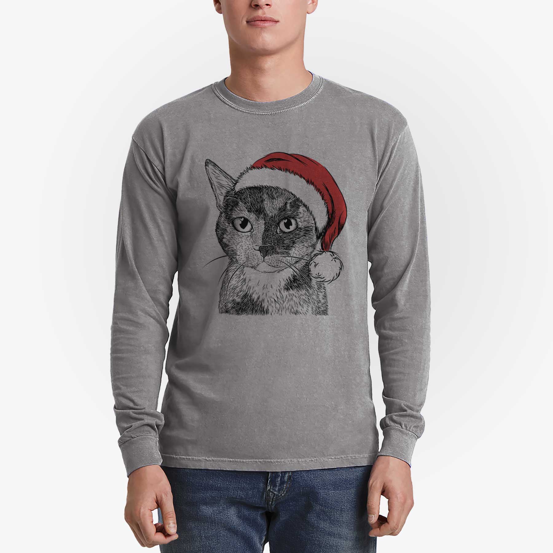 Santa Spooky Kitty the Tortoiseshell Cat - Men's Heavyweight 100% Cotton Long Sleeve