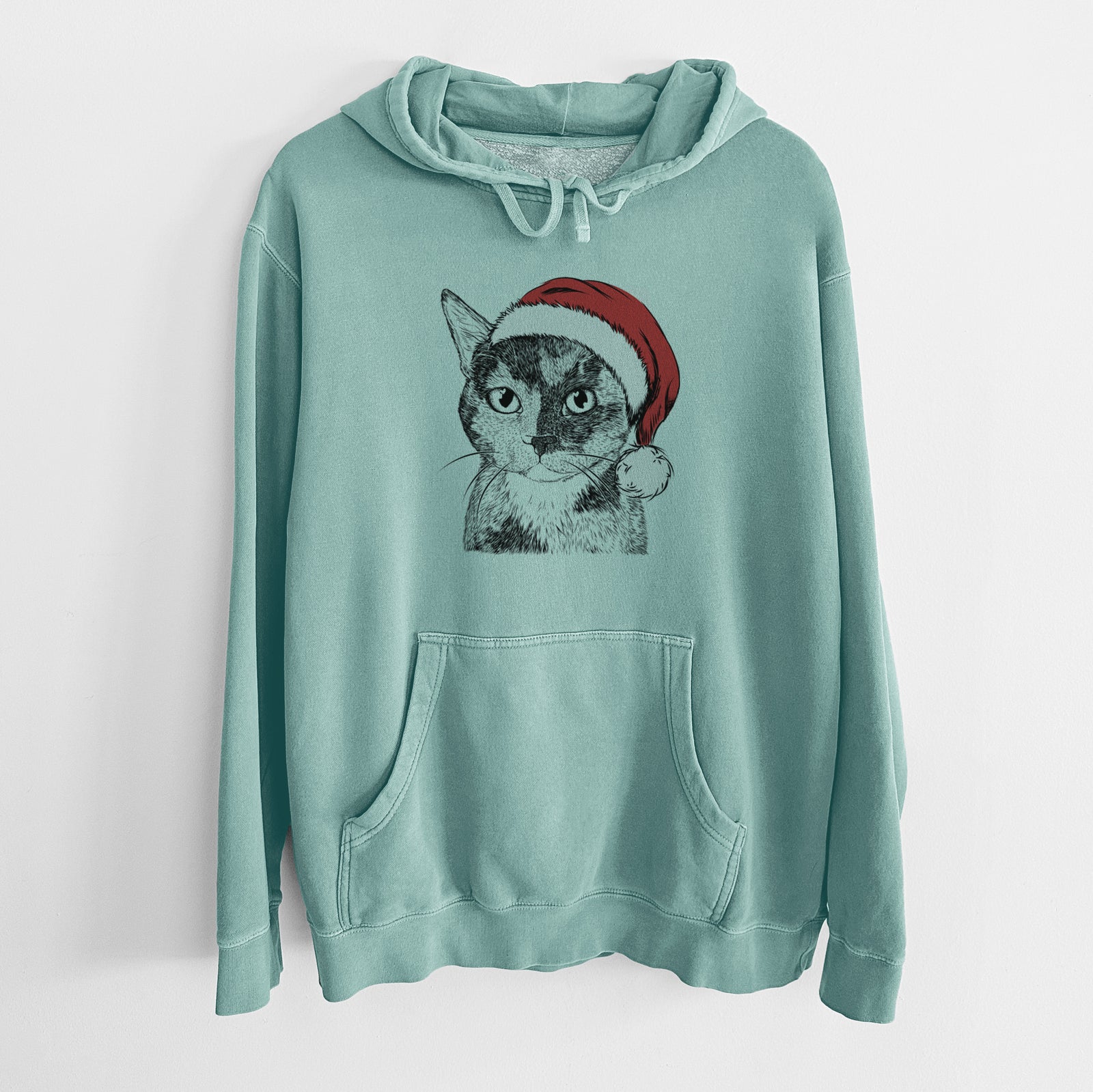 Santa Hat Spooky Kitty the Tortoiseshell Cat - Unisex Pigment Dyed Hoodie