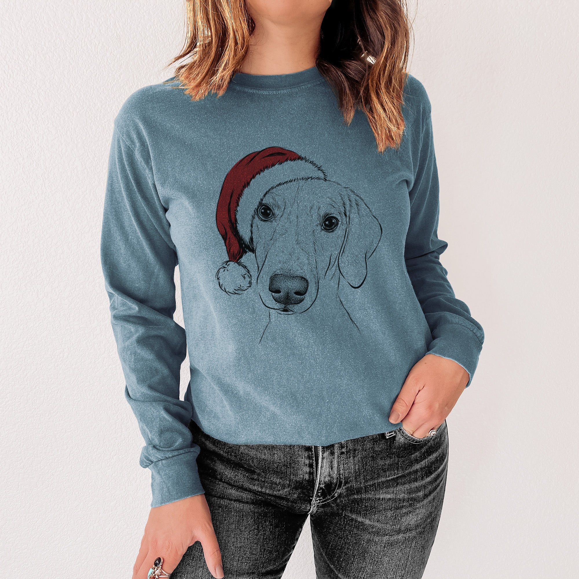 Santa Stanley the Foxhound - Heavyweight 100% Cotton Long Sleeve