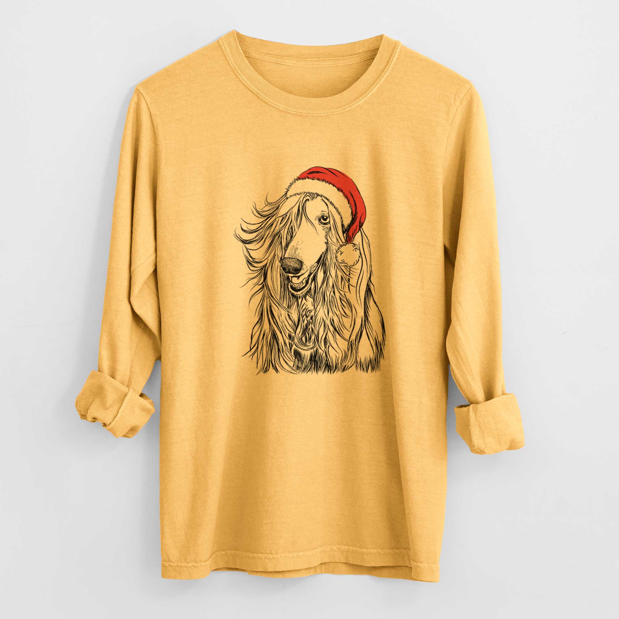 Santa Sterling the Afghan Hound - Men's Heavyweight 100% Cotton Long Sleeve