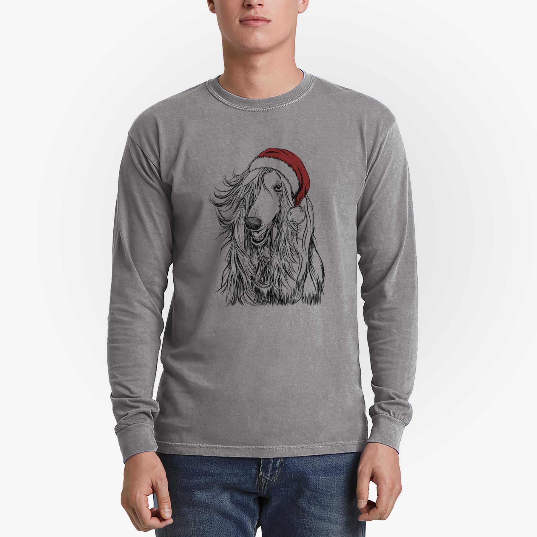 Santa Sterling the Afghan Hound - Men's Heavyweight 100% Cotton Long Sleeve