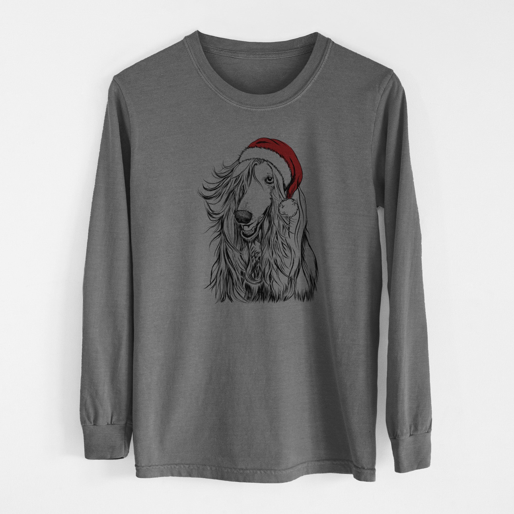 Santa Sterling the Afghan Hound - Men's Heavyweight 100% Cotton Long Sleeve