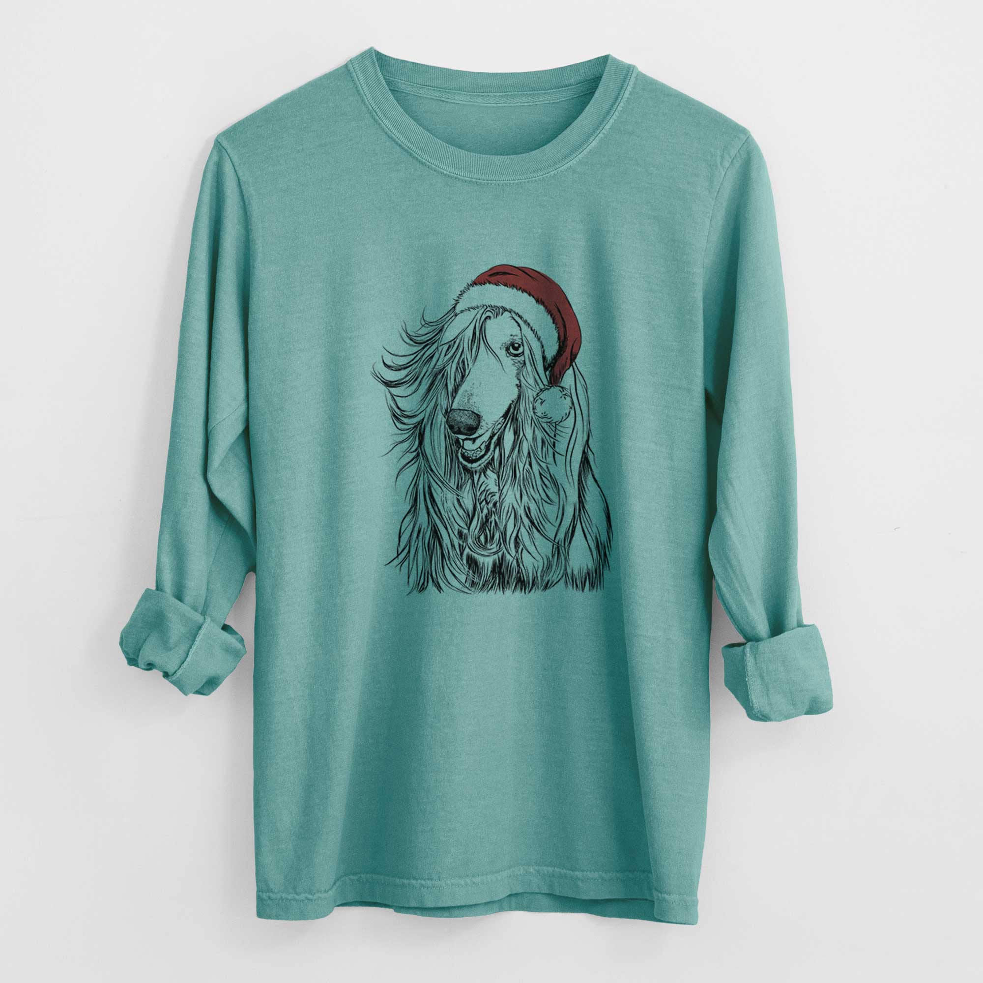 Santa Sterling the Afghan Hound - Men's Heavyweight 100% Cotton Long Sleeve