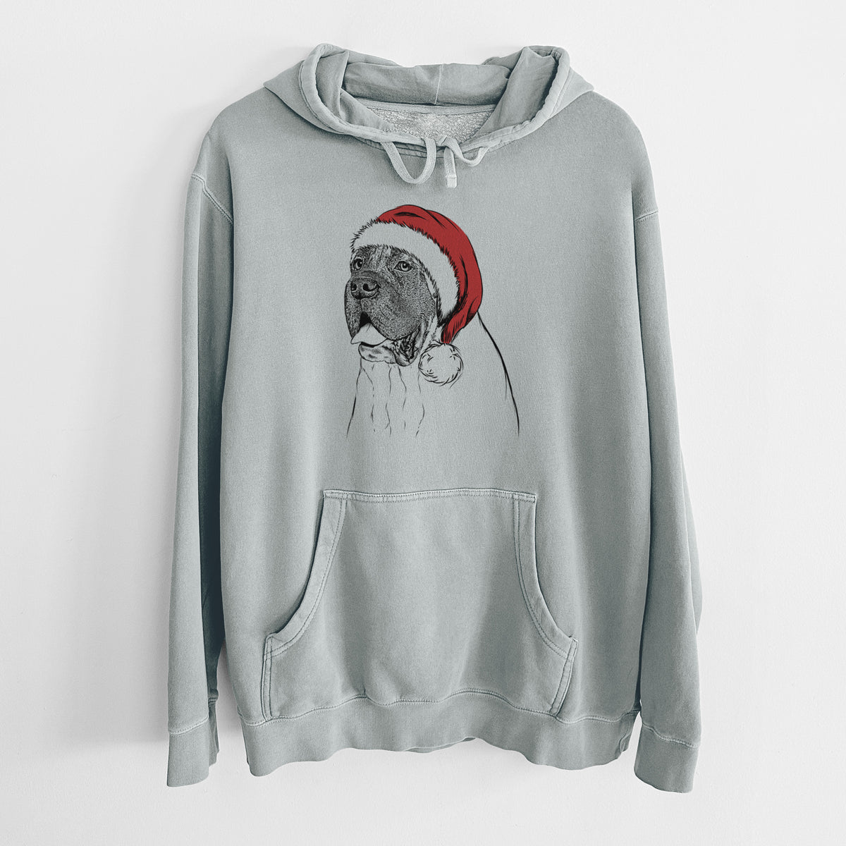 Santa Hat Sterling the English Mastiff - Unisex Pigment Dyed Hoodie