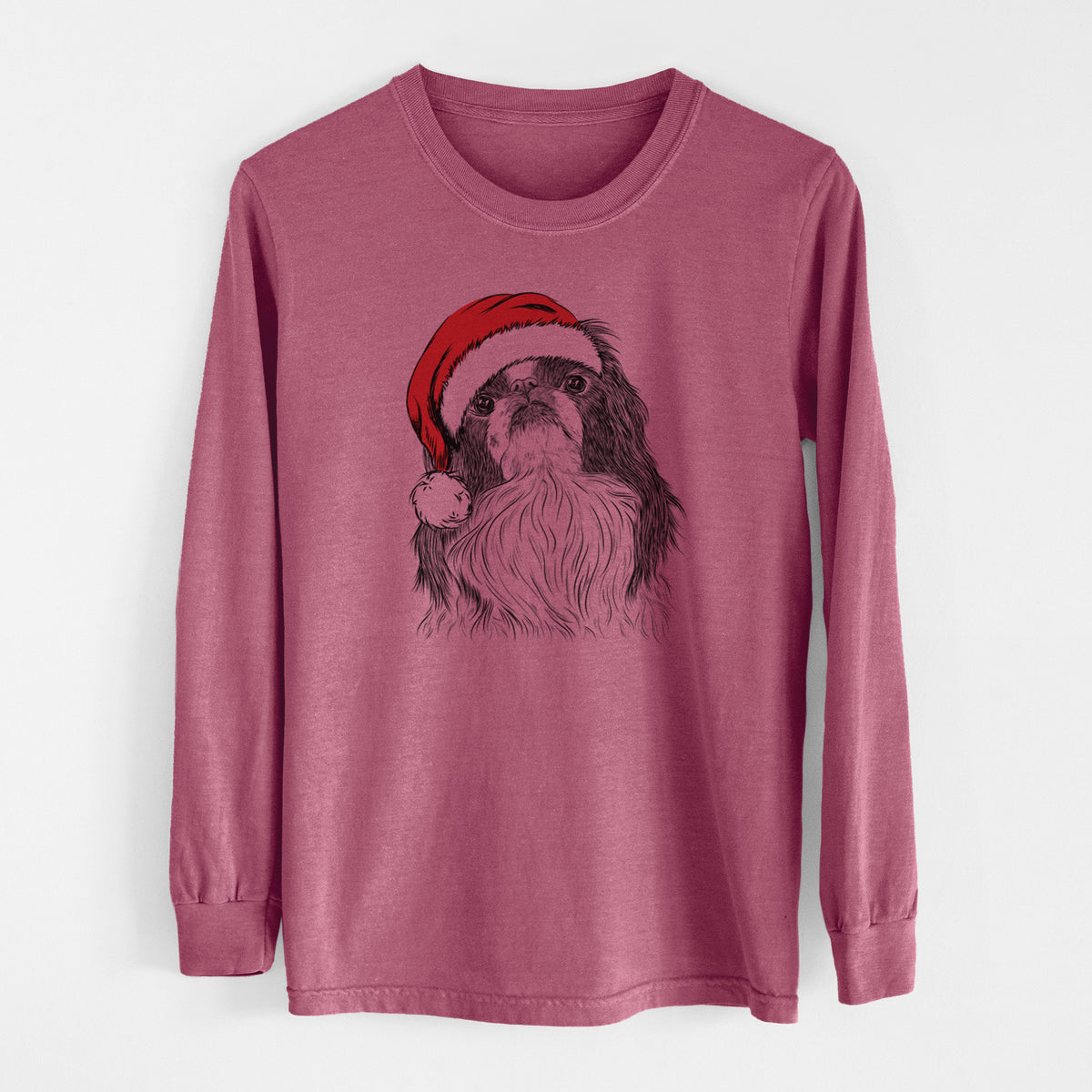 Santa Suki the Japanese Chin - Men&#39;s Heavyweight 100% Cotton Long Sleeve