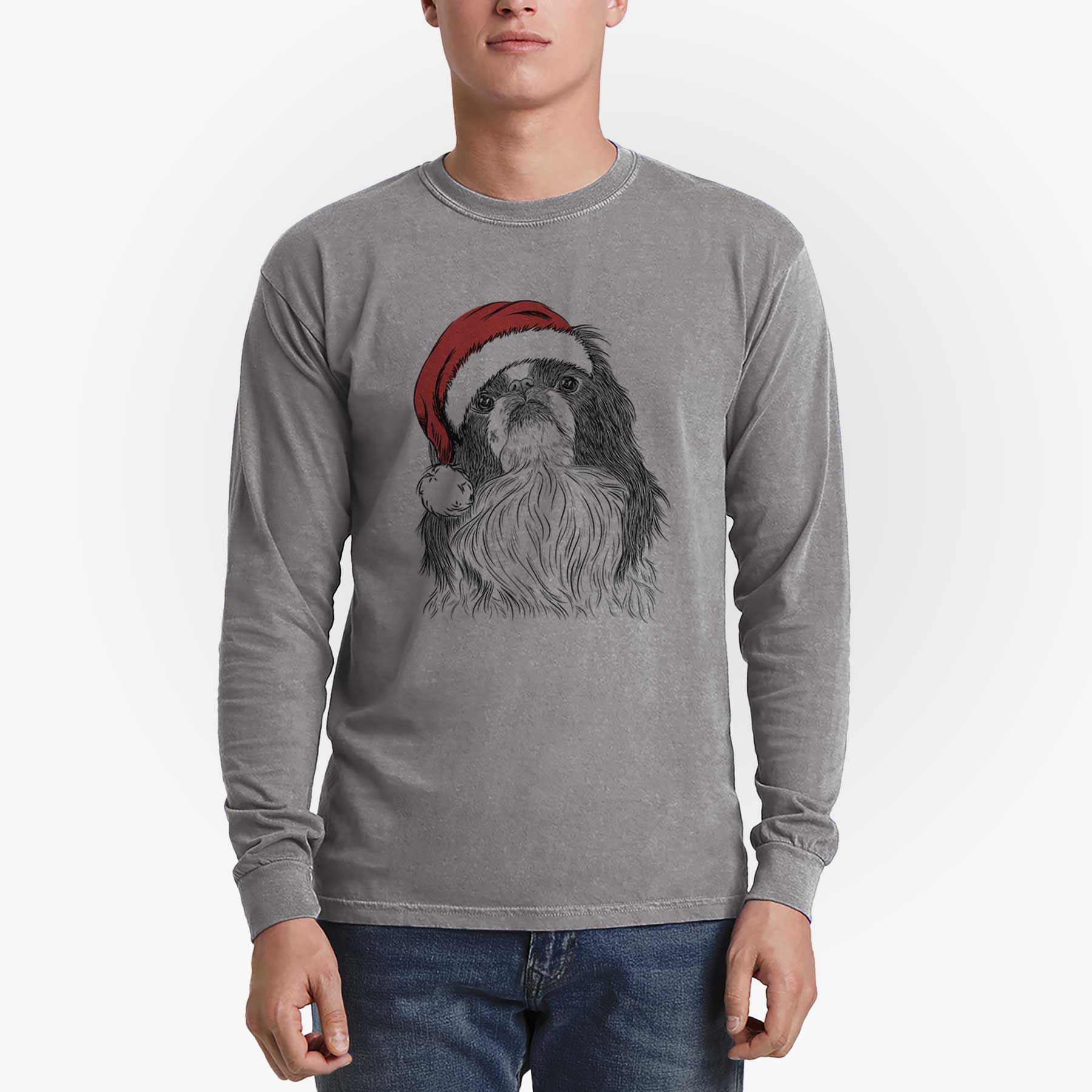 Santa Suki the Japanese Chin - Men's Heavyweight 100% Cotton Long Sleeve