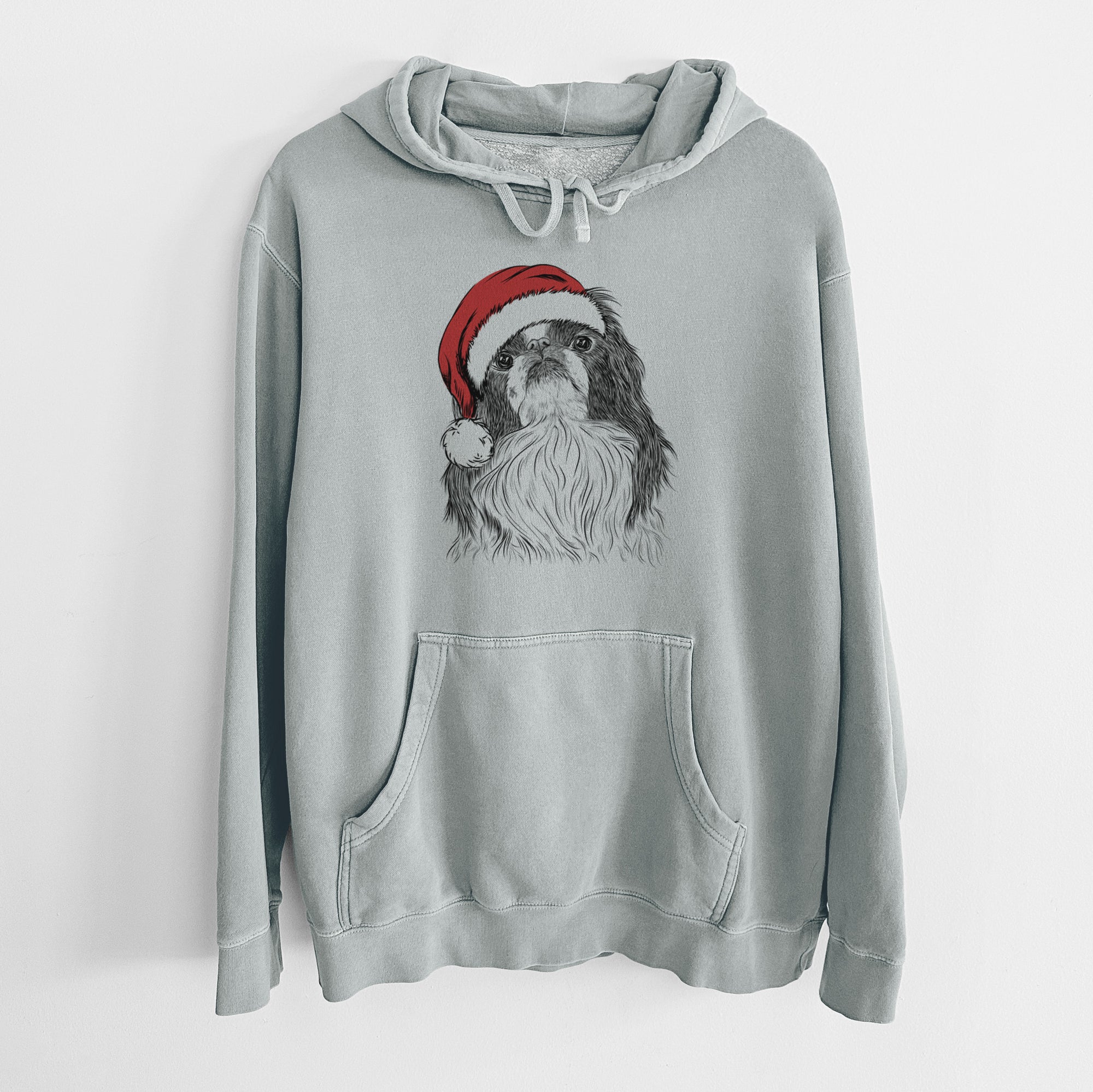 Santa Hat Suki the Japanese Chin - Unisex Pigment Dyed Hoodie