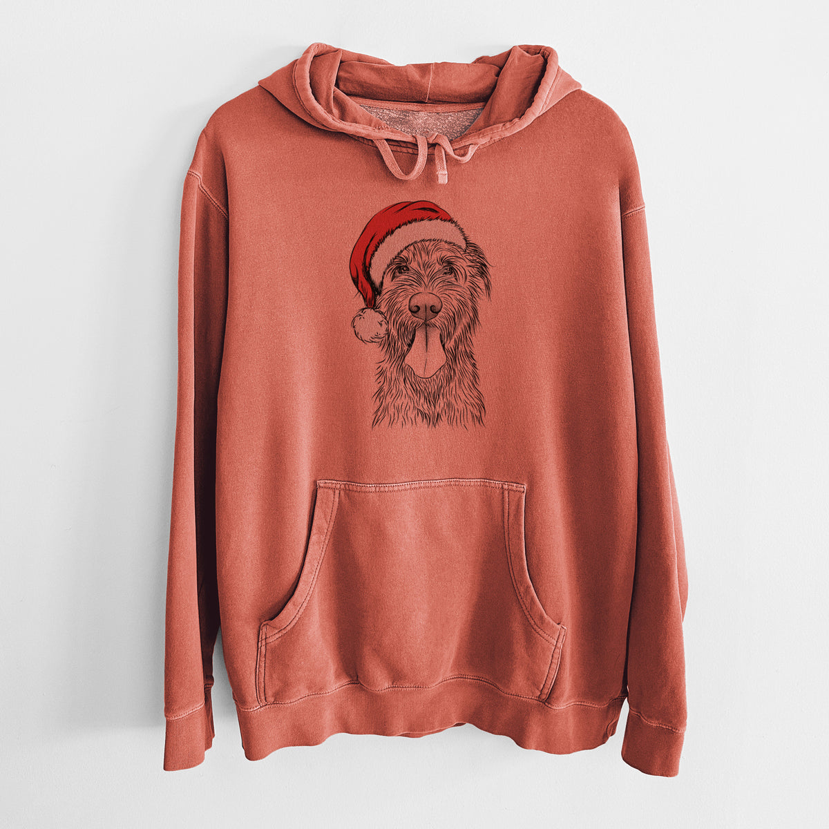 Santa Hat Sullivan the Irish Wolfhound - Unisex Pigment Dyed Hoodie