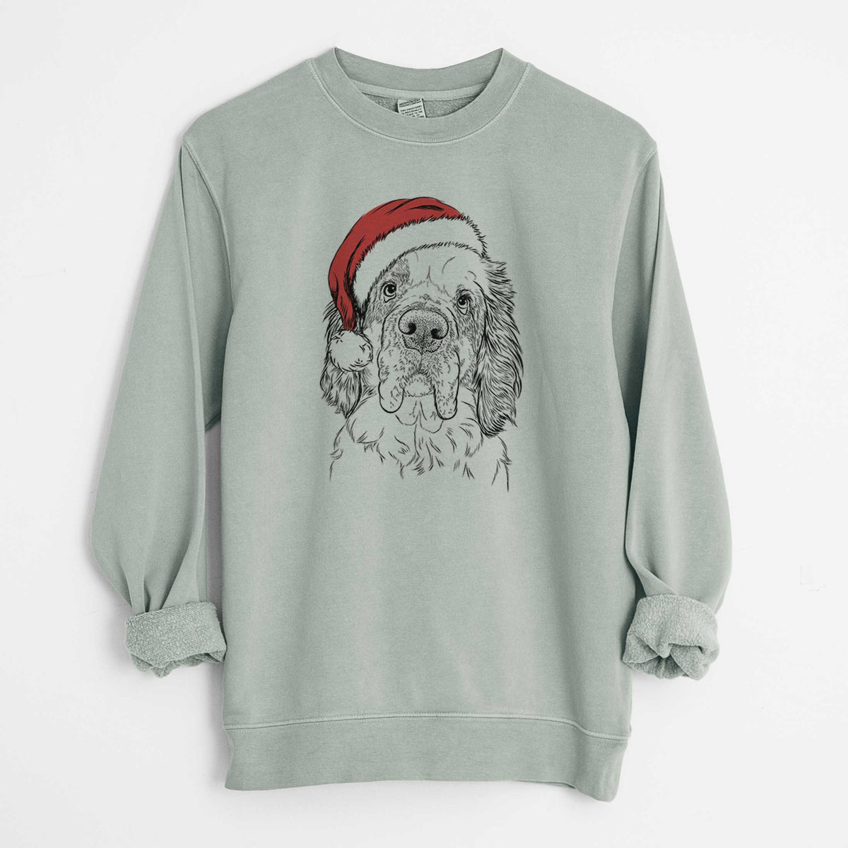 Santa Sully the Clumber Spaniel - Unisex Pigment Dyed Crew Sweatshirt
