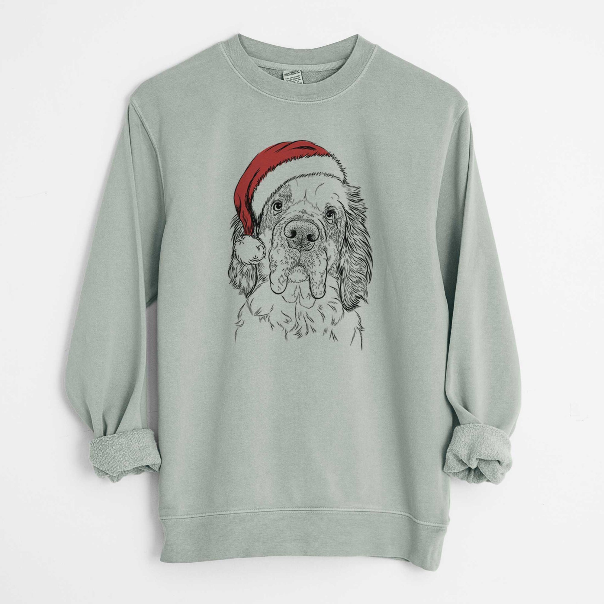 Santa Sully the Clumber Spaniel - Unisex Pigment Dyed Crew Sweatshirt