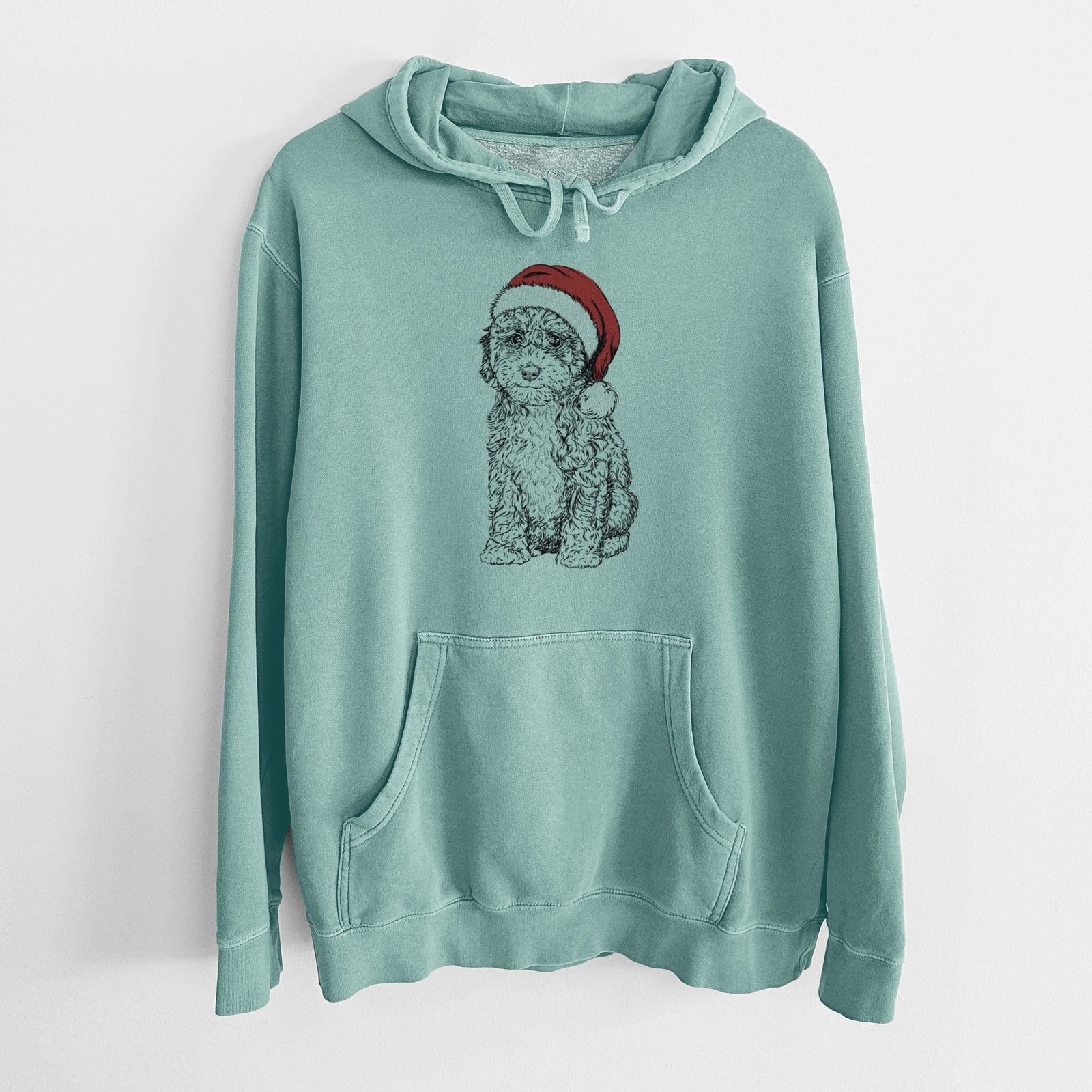 Santa Hat Sweet Tea the Mini Doodle - Unisex Pigment Dyed Hoodie