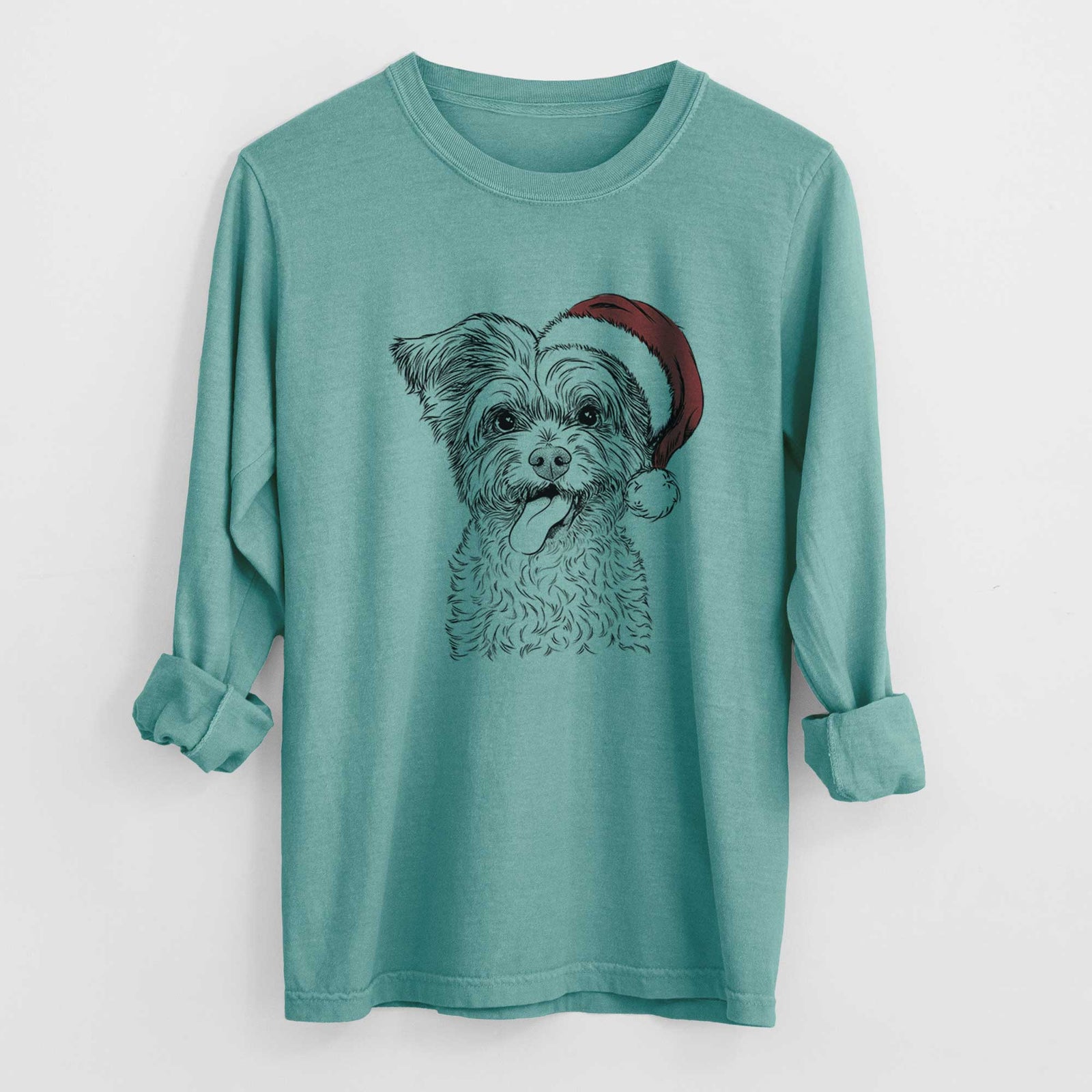 Santa Sweetie the Terrier Mix - Men's Heavyweight 100% Cotton Long Sleeve