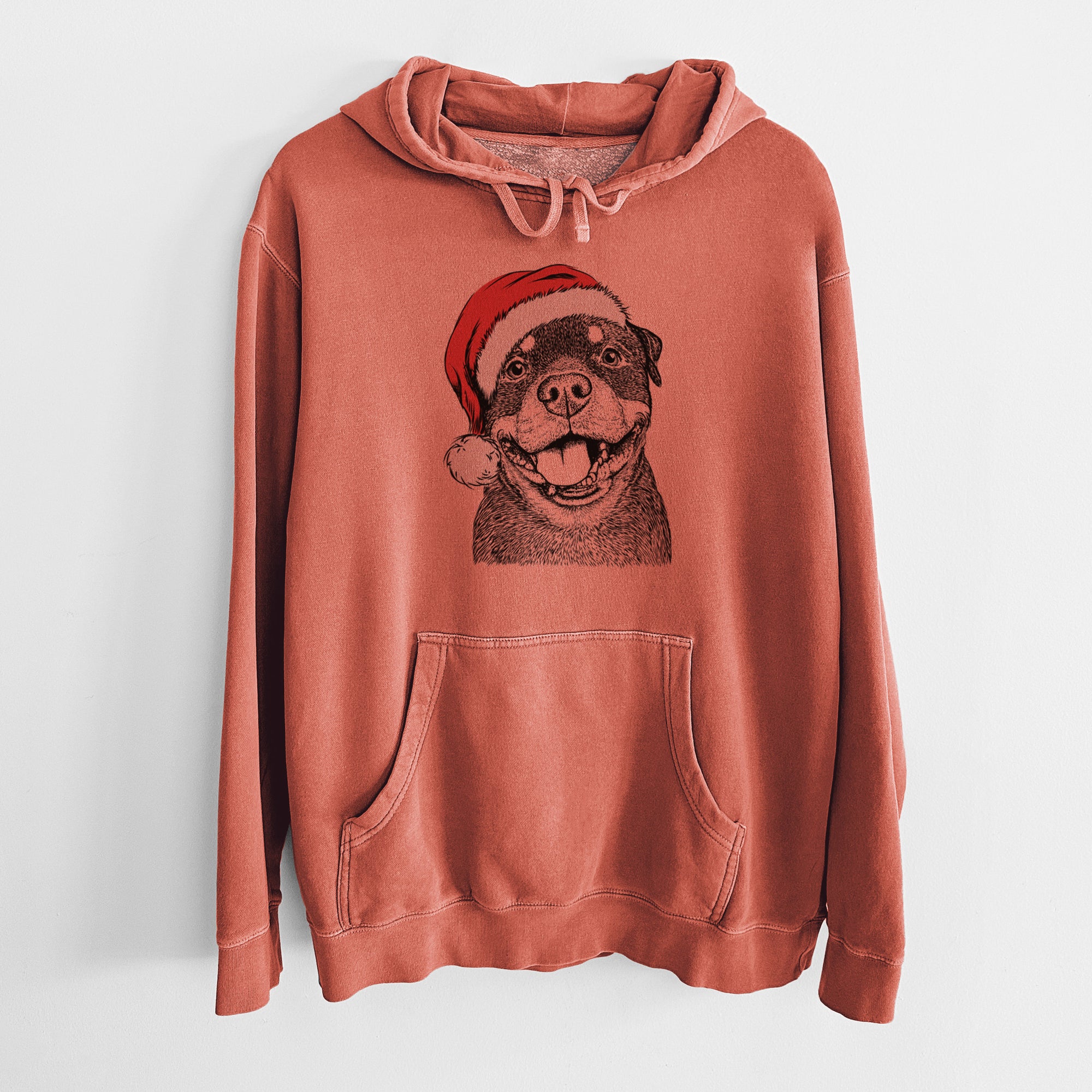 Santa Hat Talos the Rottweiler - Unisex Pigment Dyed Hoodie