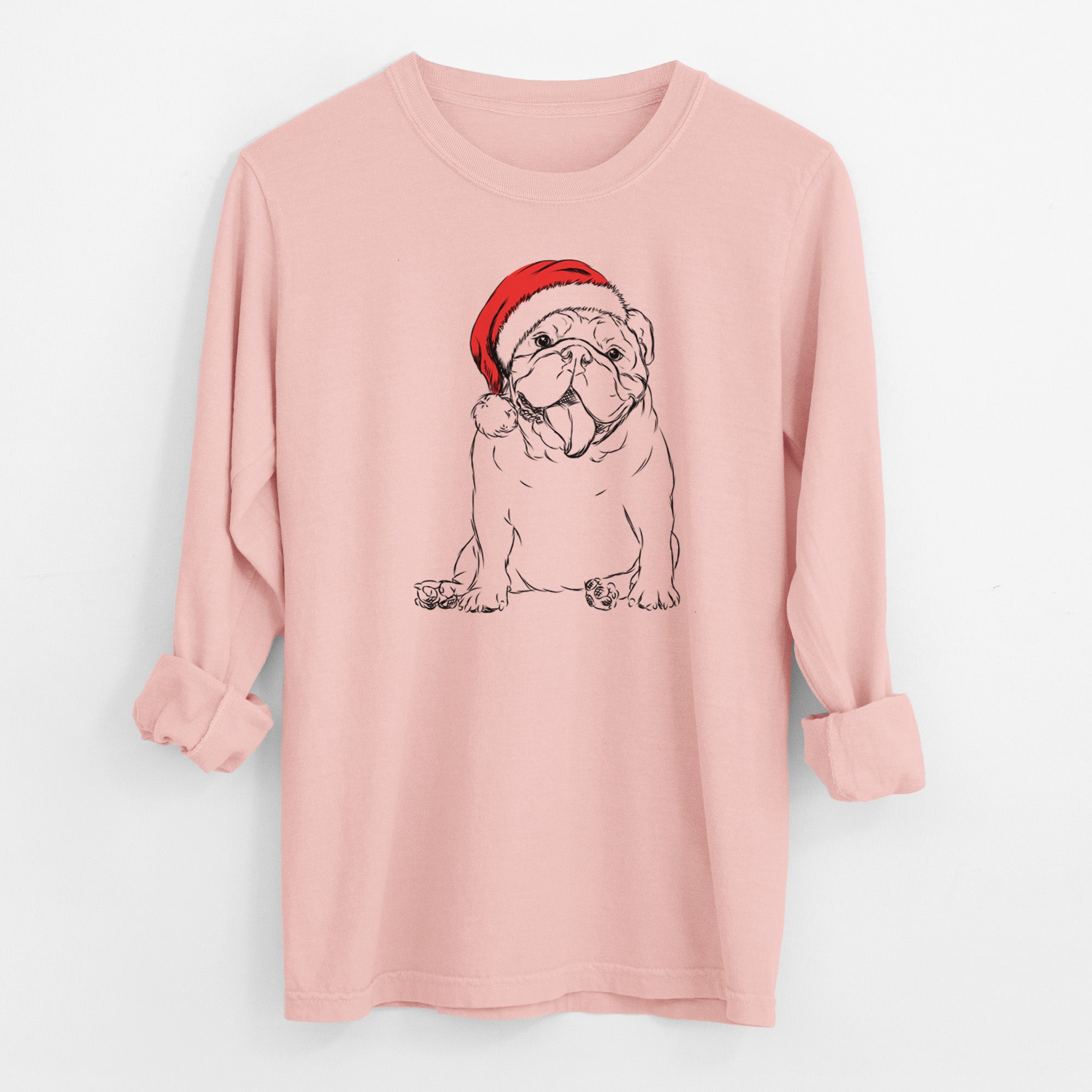 Santa Tank the English Bulldog - Men's Heavyweight 100% Cotton Long Sleeve