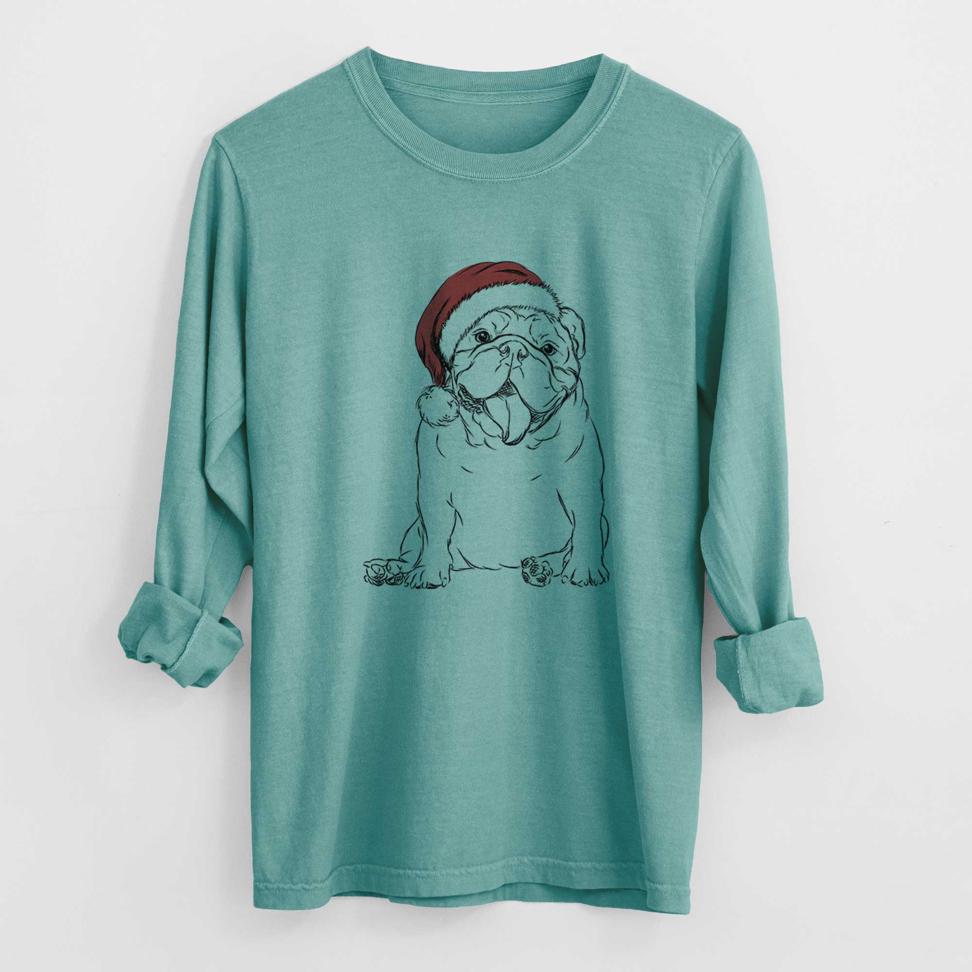 Santa Tank the English Bulldog - Men's Heavyweight 100% Cotton Long Sleeve