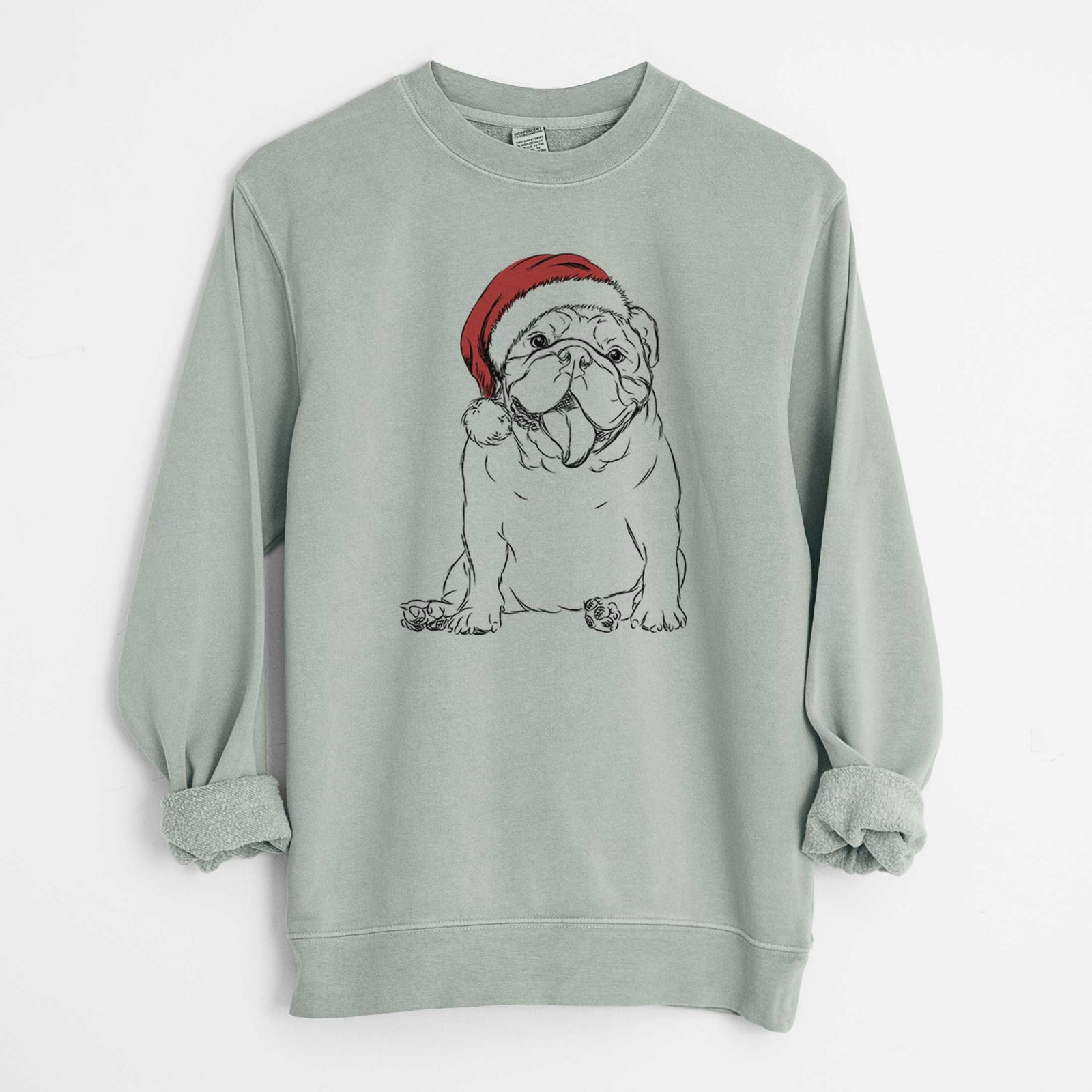 Santa Tank the English Bulldog - Unisex Pigment Dyed Crew Sweatshirt