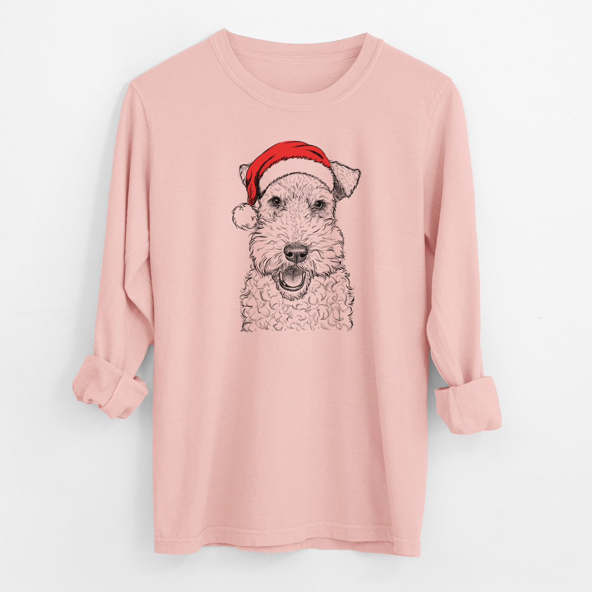 Santa Ted the Wire Fox Terrier - Men's Heavyweight 100% Cotton Long Sleeve