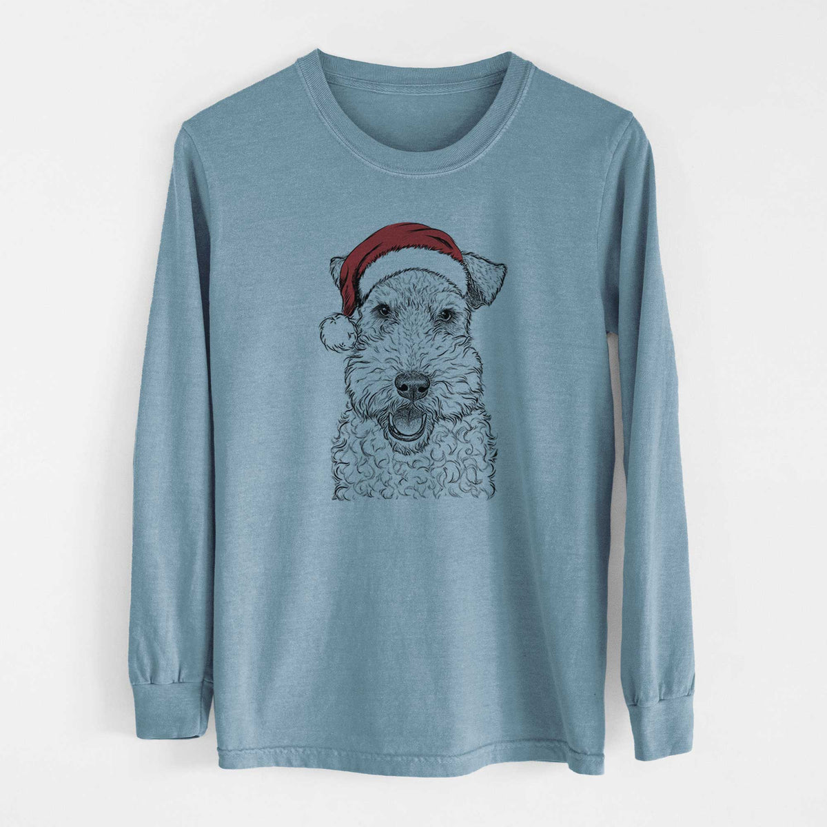 Santa Ted the Wire Fox Terrier - Men's Heavyweight 100% Cotton Long Sleeve